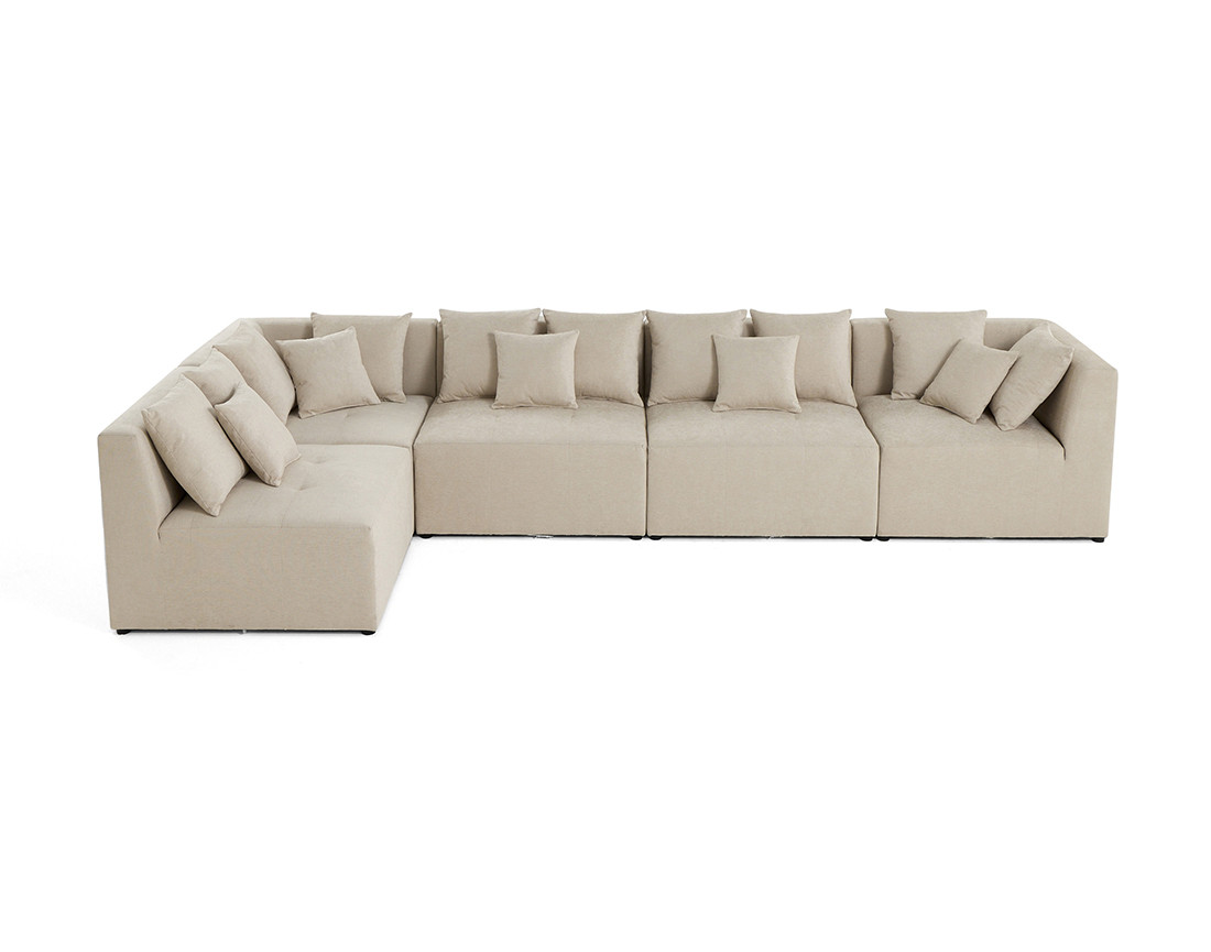 Canapé modulable 5 places angle réversible en tissu beige