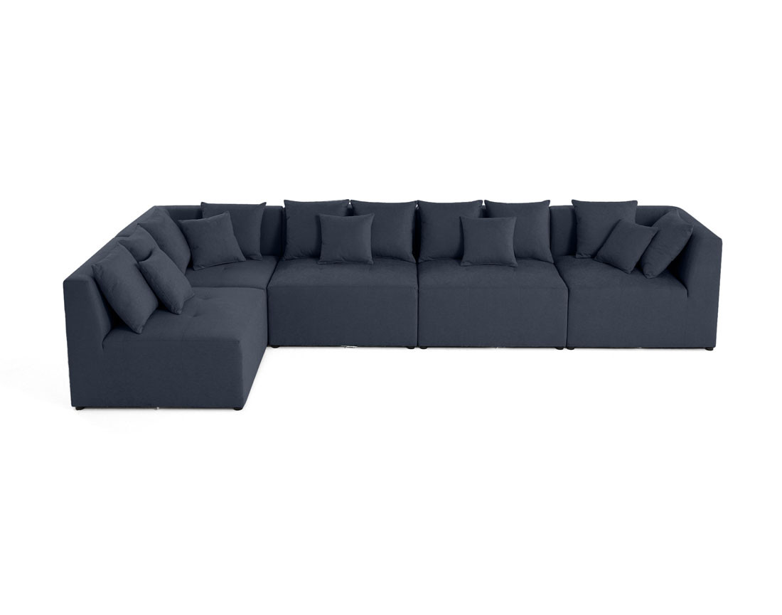 Canapé modulable 5 places angle réversible en tissu bleu