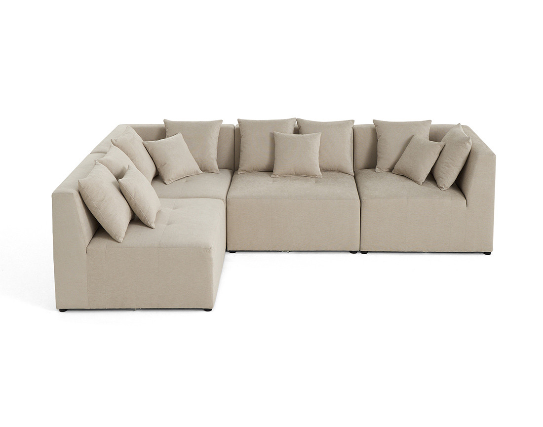 Canapé modulable 4 places angle réversible en tissu beige