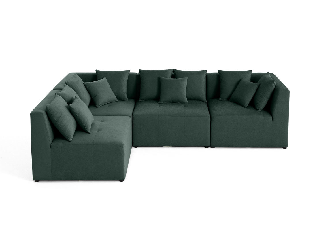 Canapé modulable 4 places angle réversible en tissu vert