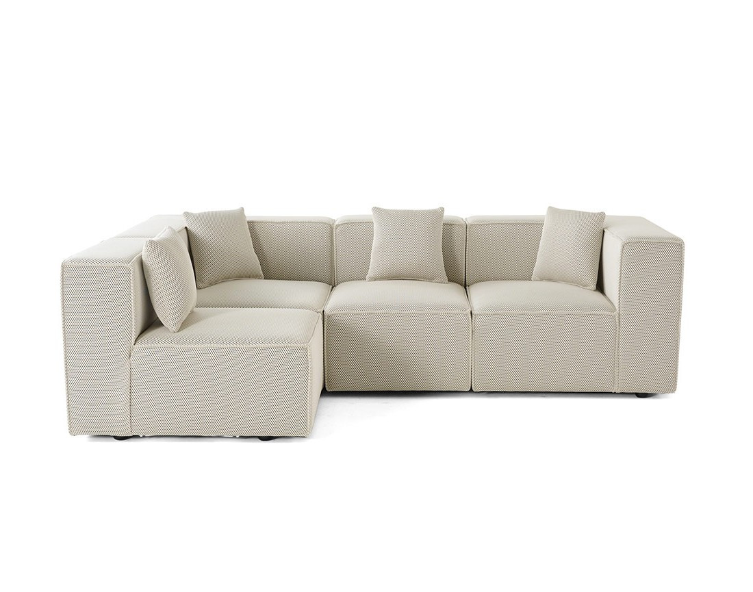 Canapé modulable 5 places angle gauche en tissu mailles 3d beige