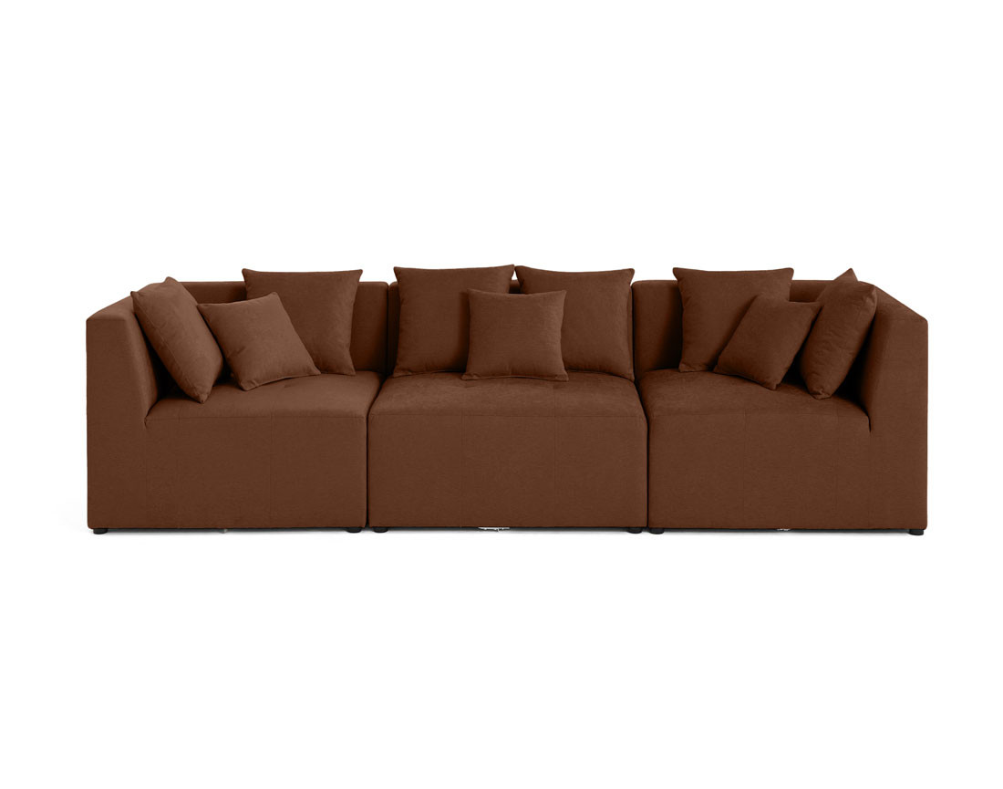 Canapé modulable 3 places  en tissu texturé terracotta
