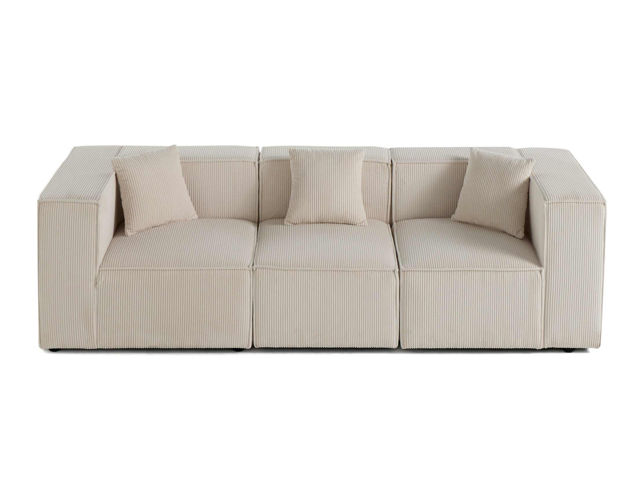 Canapé modulable 3 places  en velours côtelé beige