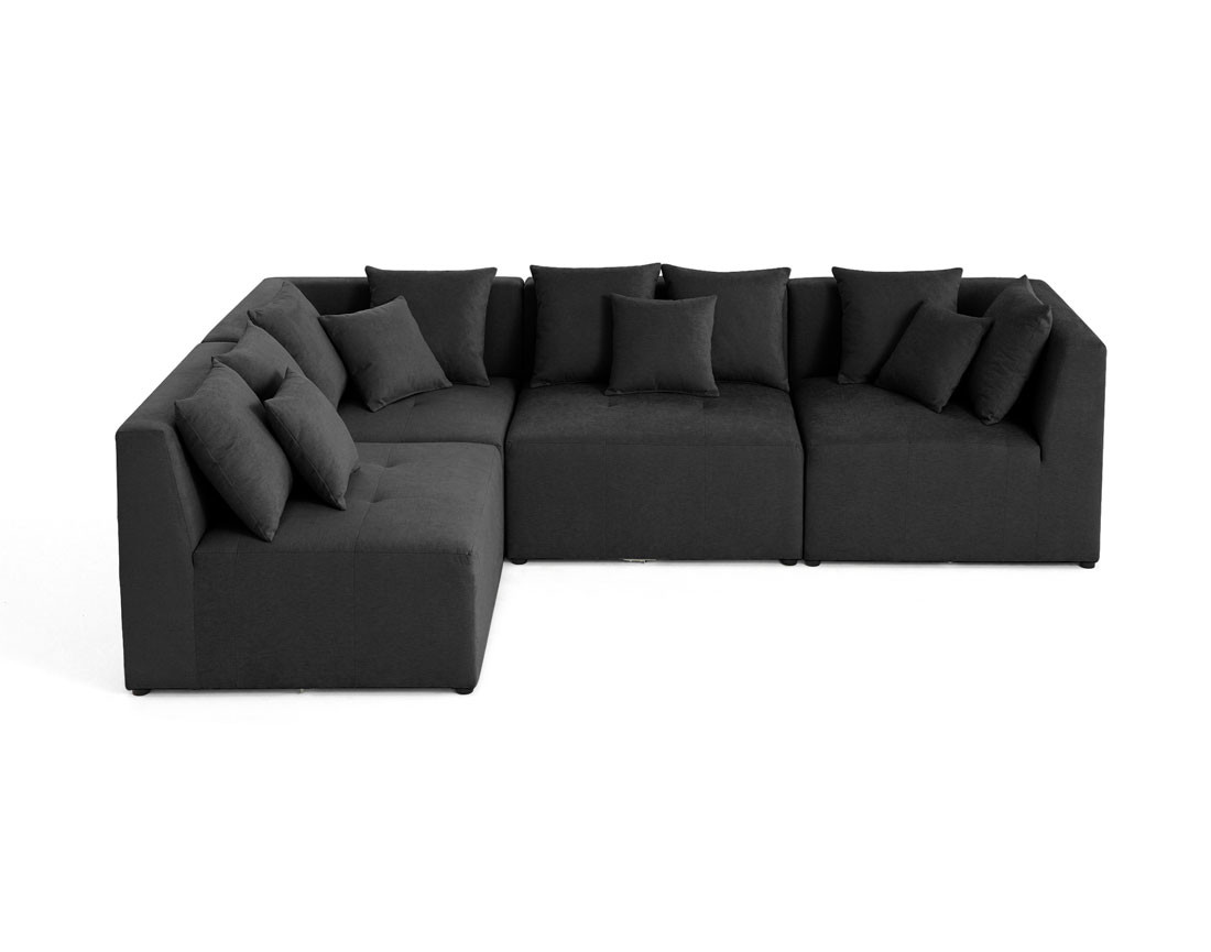 Canapé modulable 4 places angle réversible en tissu gris foncé
