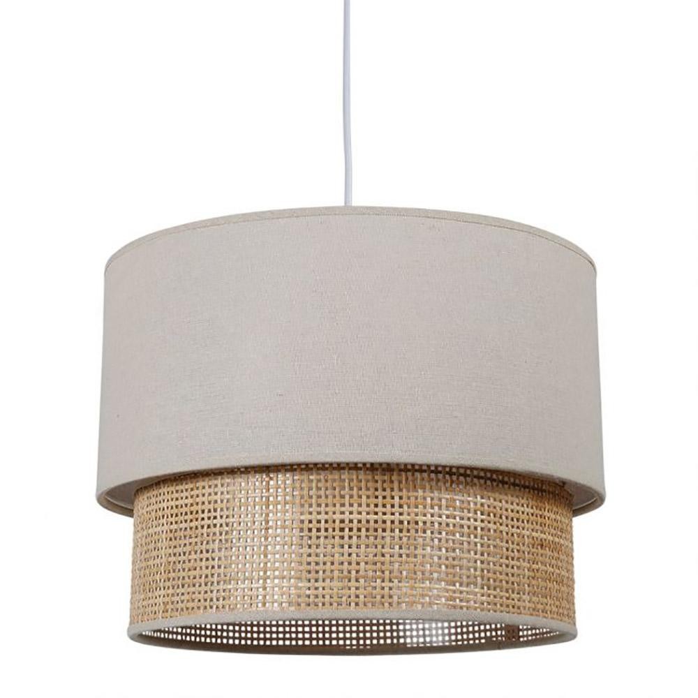 Suspension en rotin beige avec 2 abats-jour