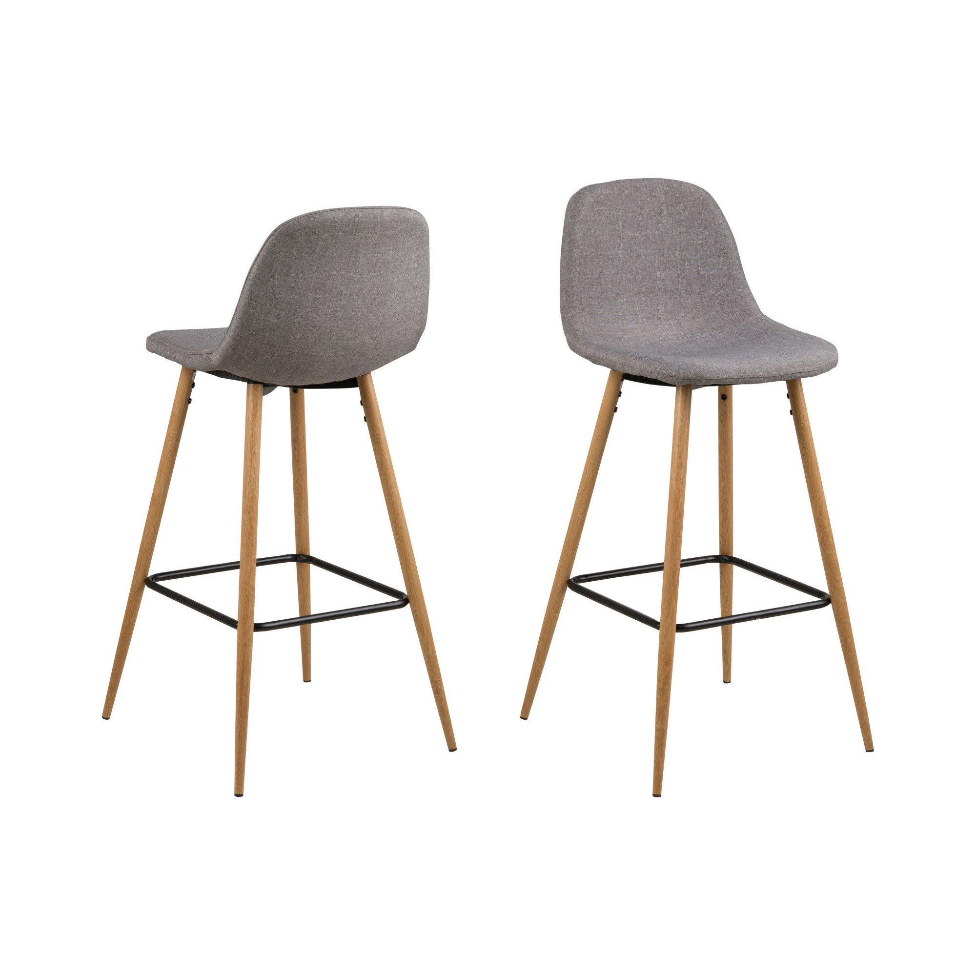Lot de 2 tabourets de bar en tissu piétement en bois gris clair