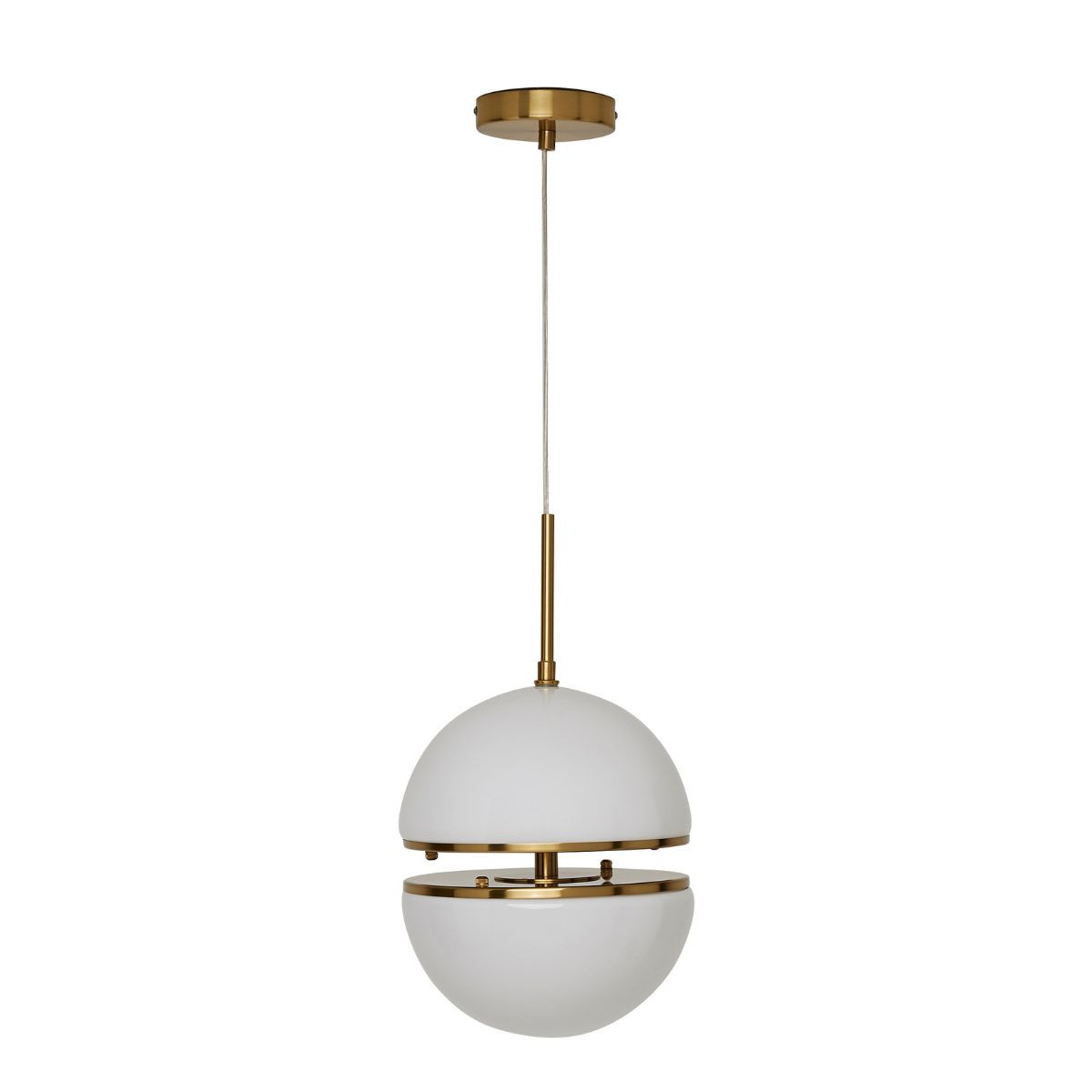 Suspension en métal doré avec globe en verre blanc – H25 cm