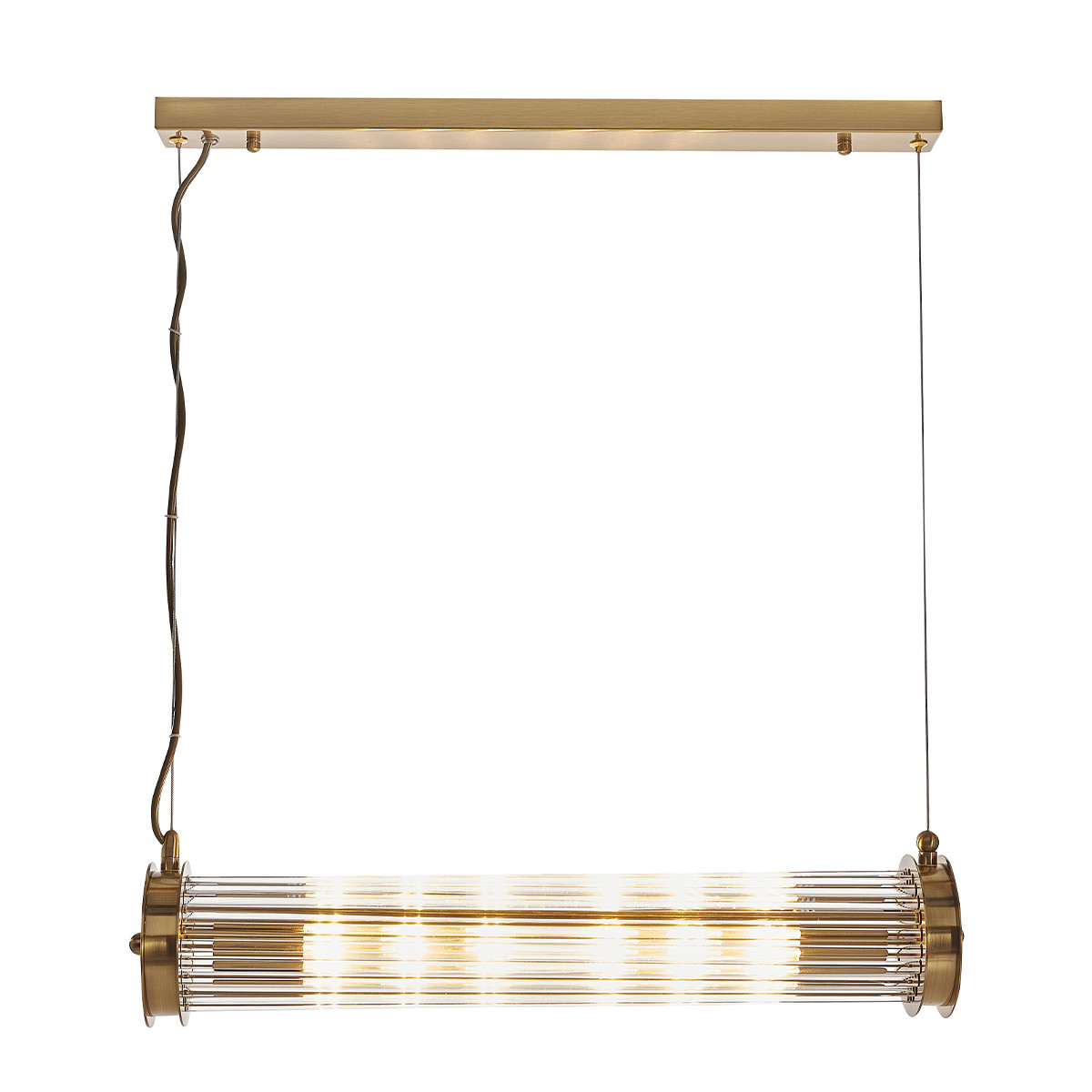 Lustre tube simple en métal finition laiton doré – H120 cm