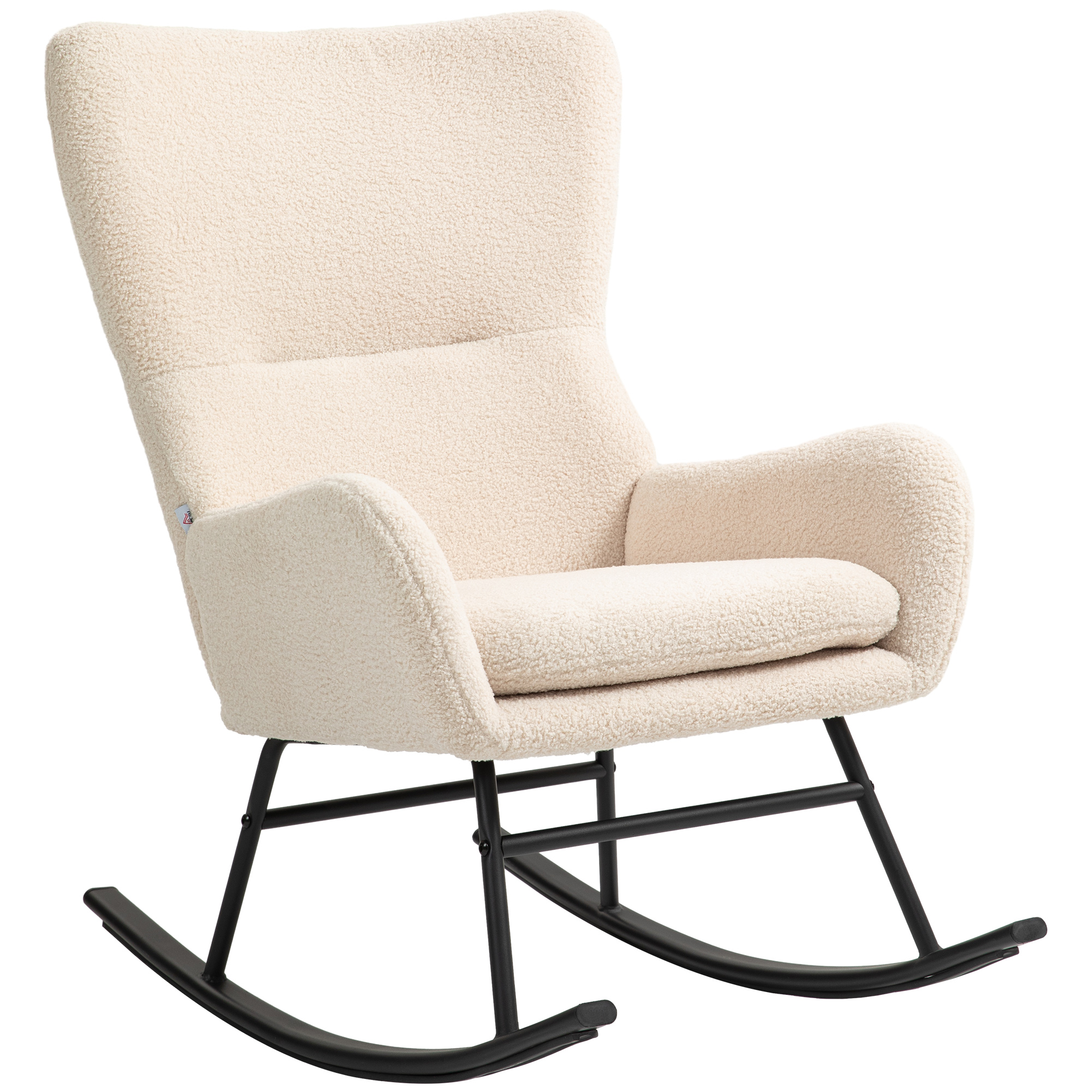 Fauteuil à bascule néo-rétro acier noir effet laine bouclée beige