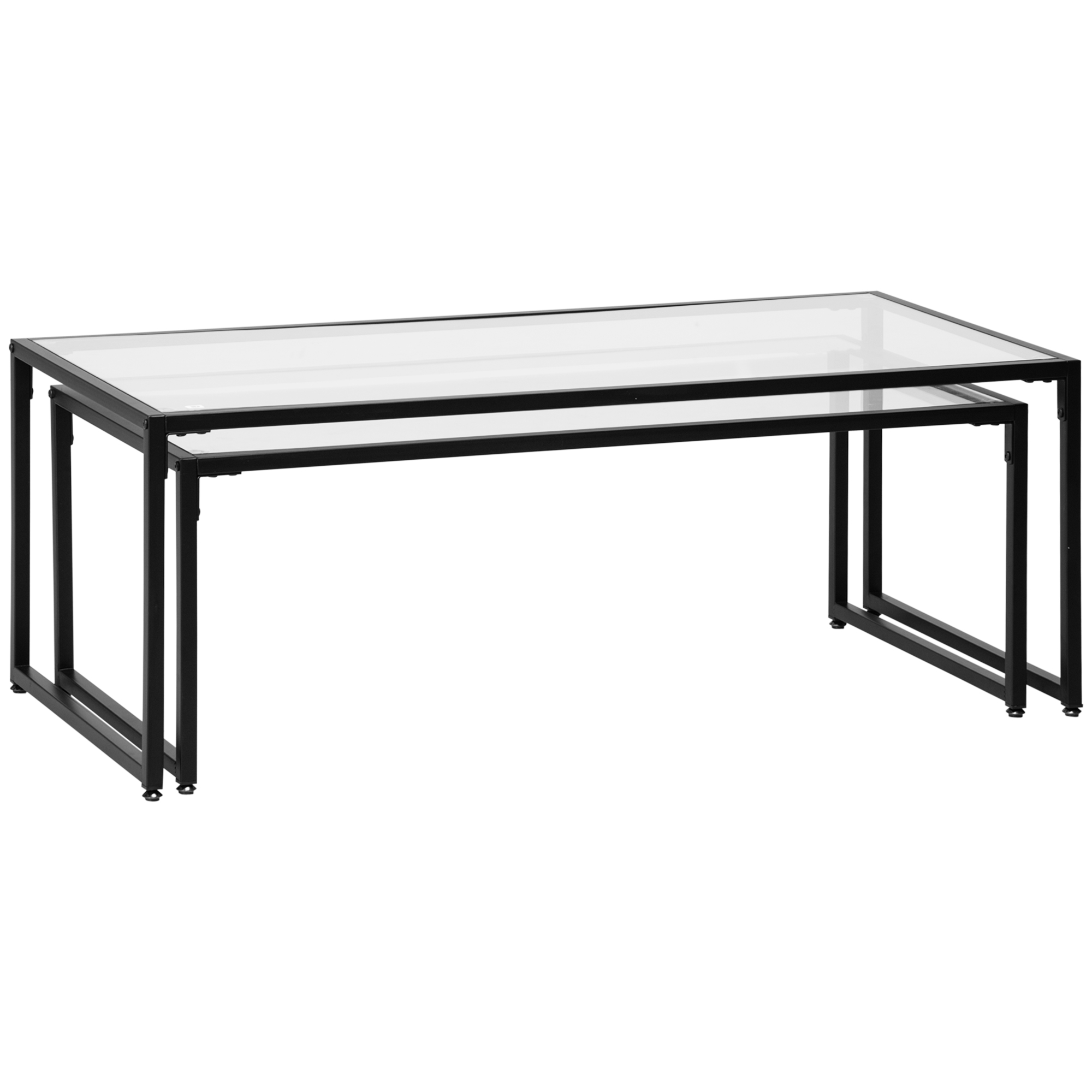 Tables gigognes lot de 2 tables basses design acier noir verre trempé