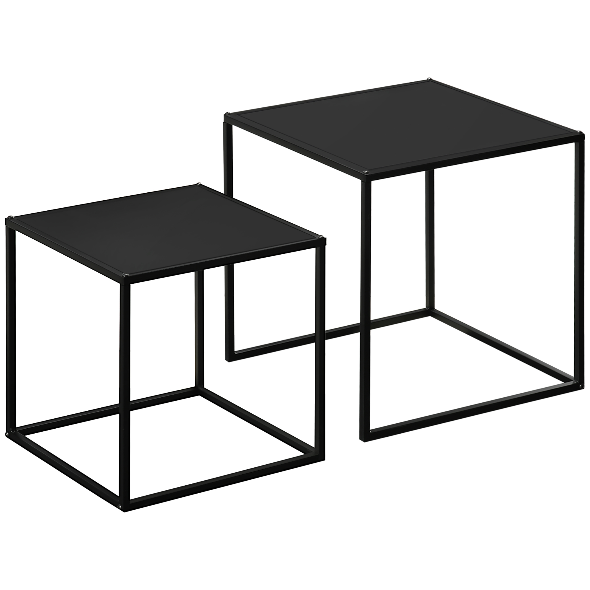 Lot de 2 tables basses gigognes carrées design encastrable acier noir