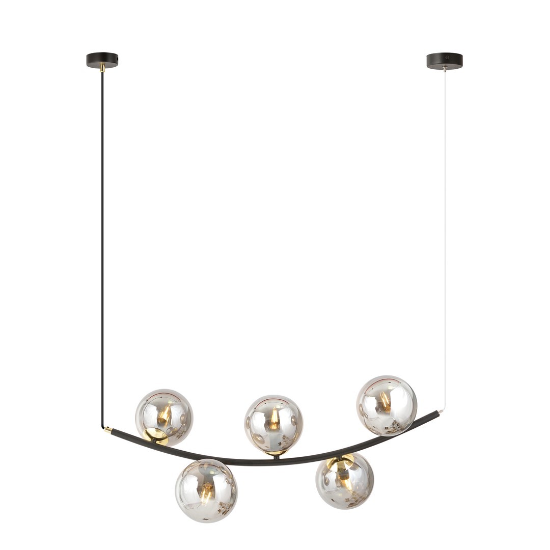 Suspension en métal et verre noir et doré, H: 100cm