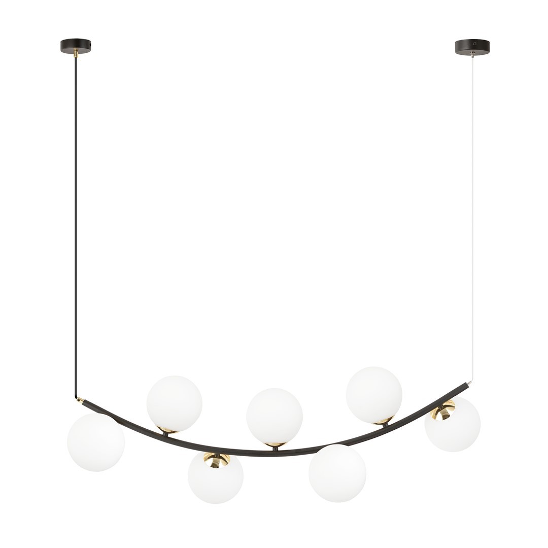 Suspension en métal et verre noir et doré, H: 100cm