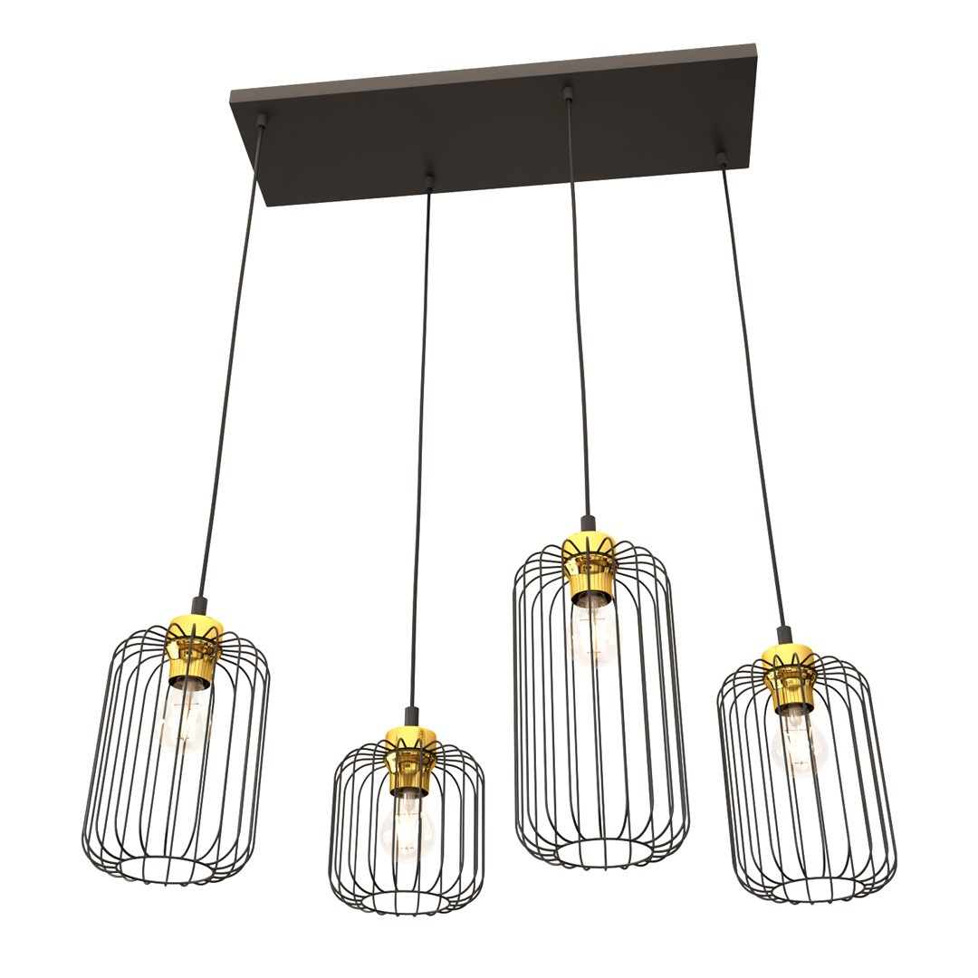 Suspension en métal noir et doré, H: 140cm