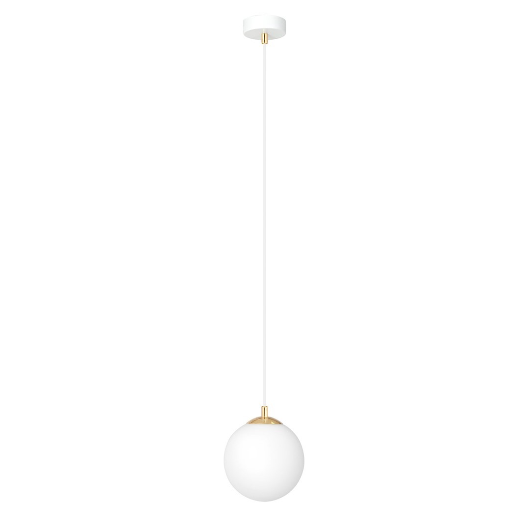 Suspension en métal et verre blanc et doré, H: 100cm
