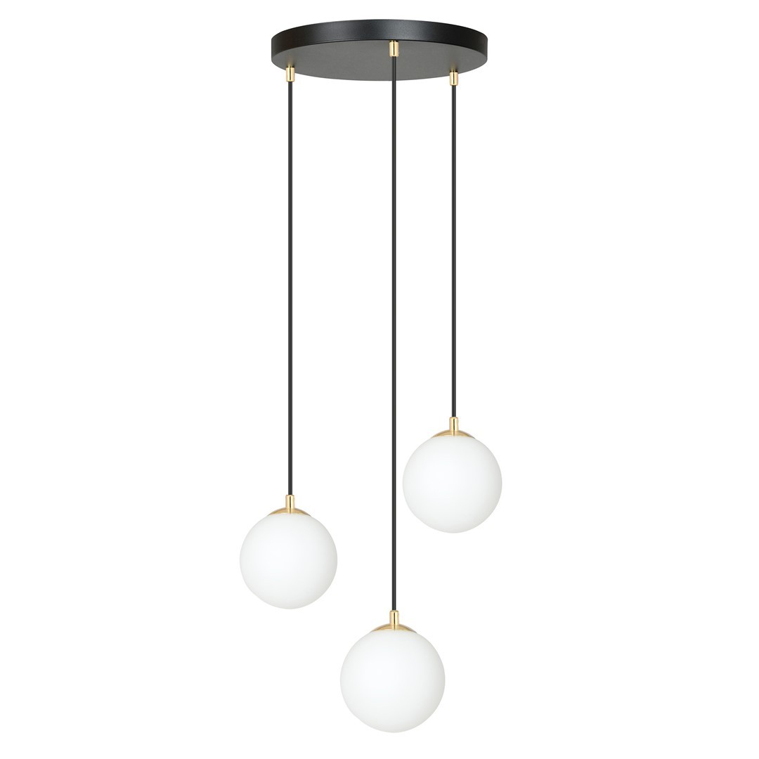Suspension en métal et verre noir et doré, H: 100cm