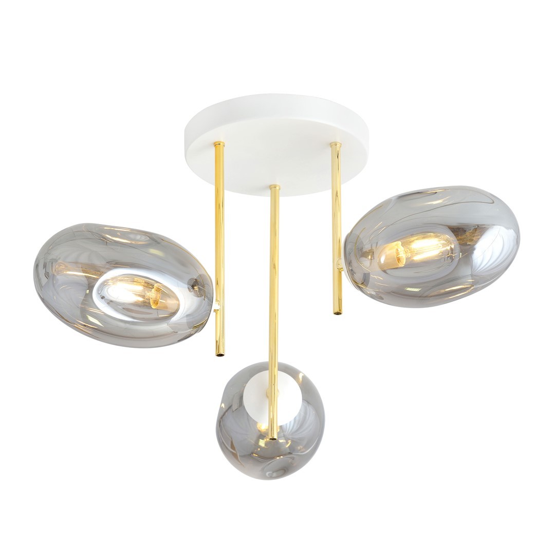 Plafonnier en métal et verre blanc et doré, H: 32,5cm
