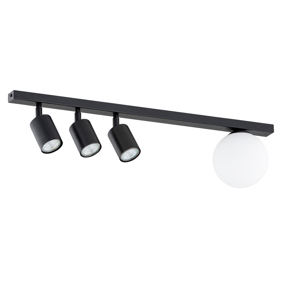 Plafonnier en métal et verre noir, H: 17cm