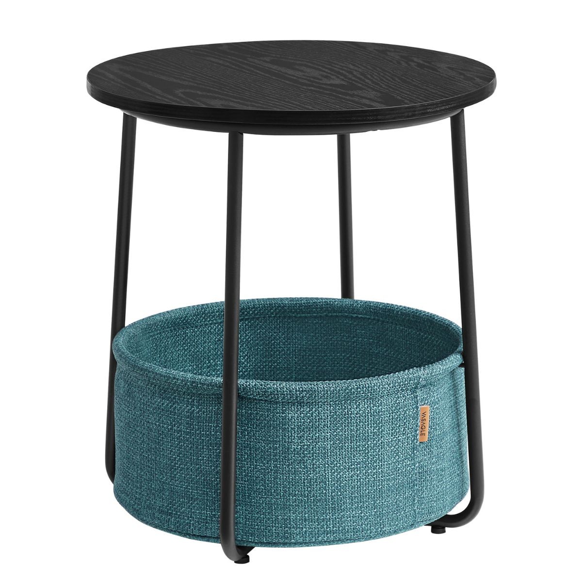 Bout de canapé rond avec panier de rangement – H51 cm – Noir