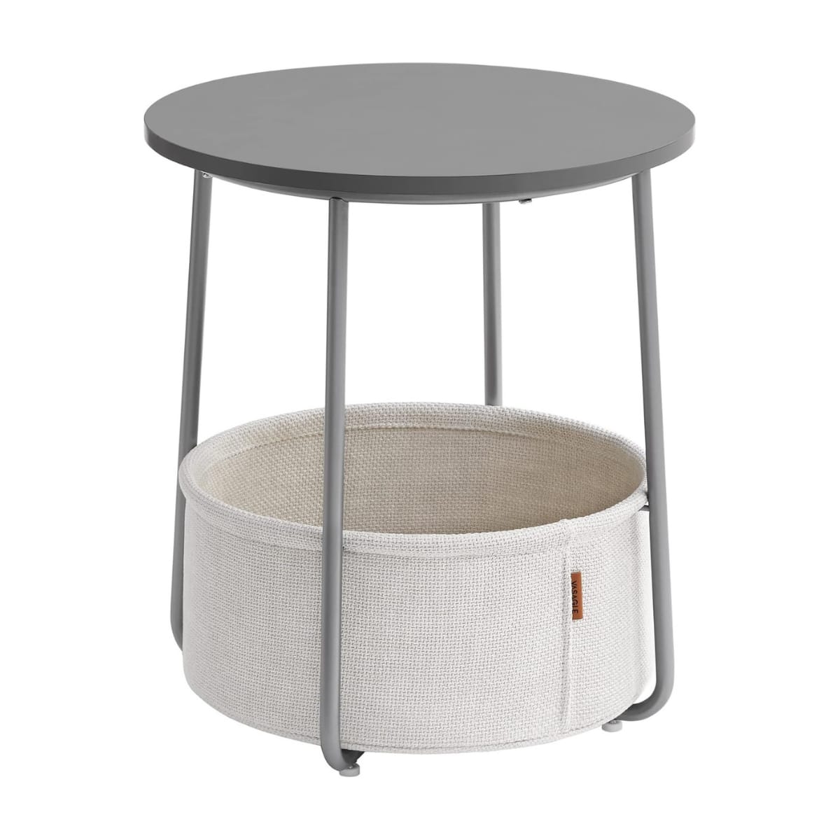 Bout de canapé rond avec panier de rangement – H51 cm – Gris