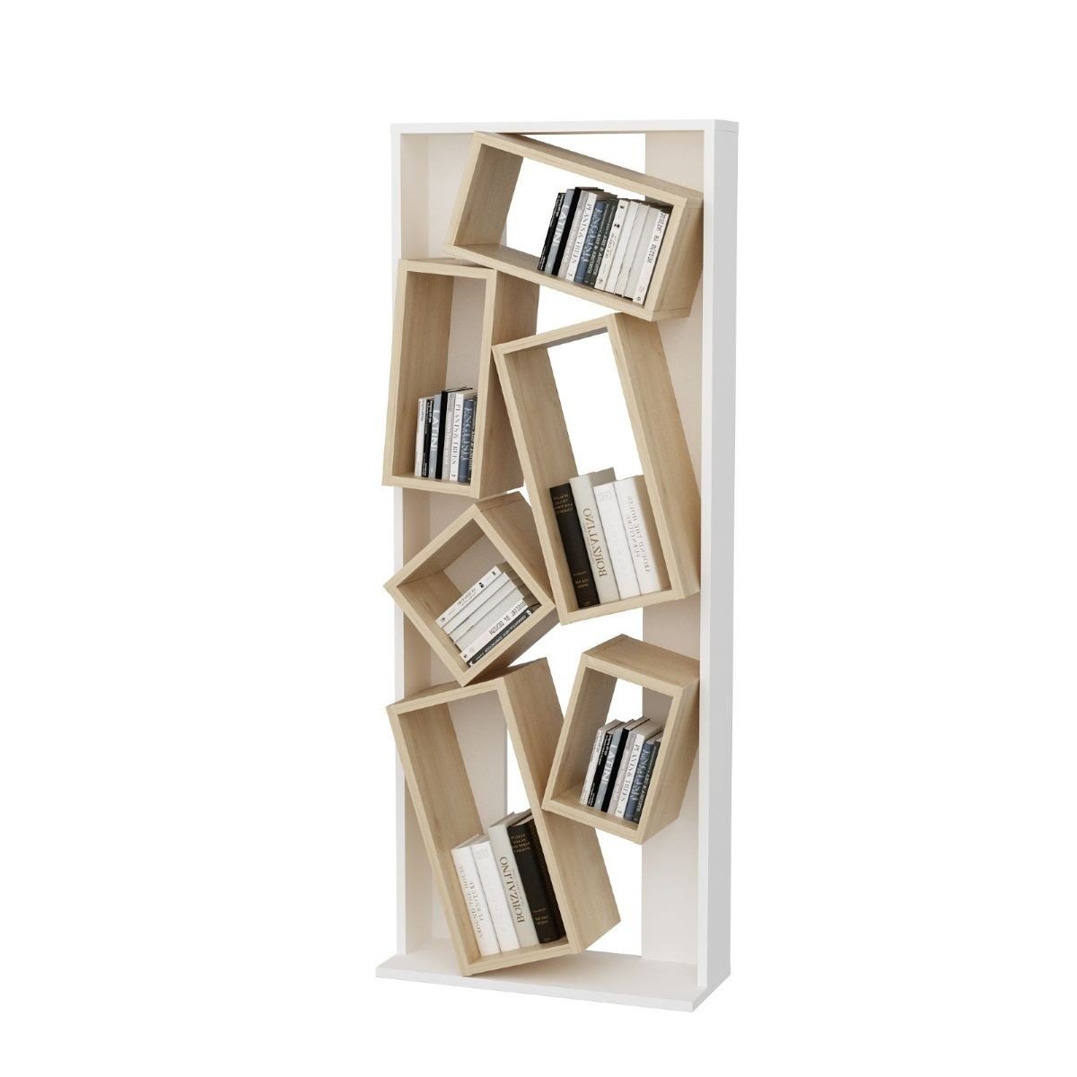 Etagère 6 tablettes blanc et décor chêne – L63 cm