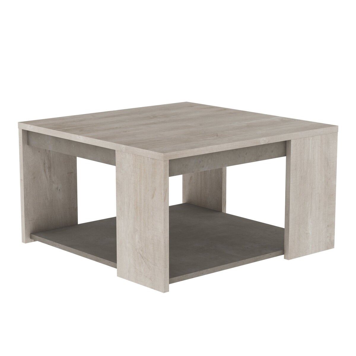Table basse carrée 2 Plateaux L80 cm – Décor chêne et béton