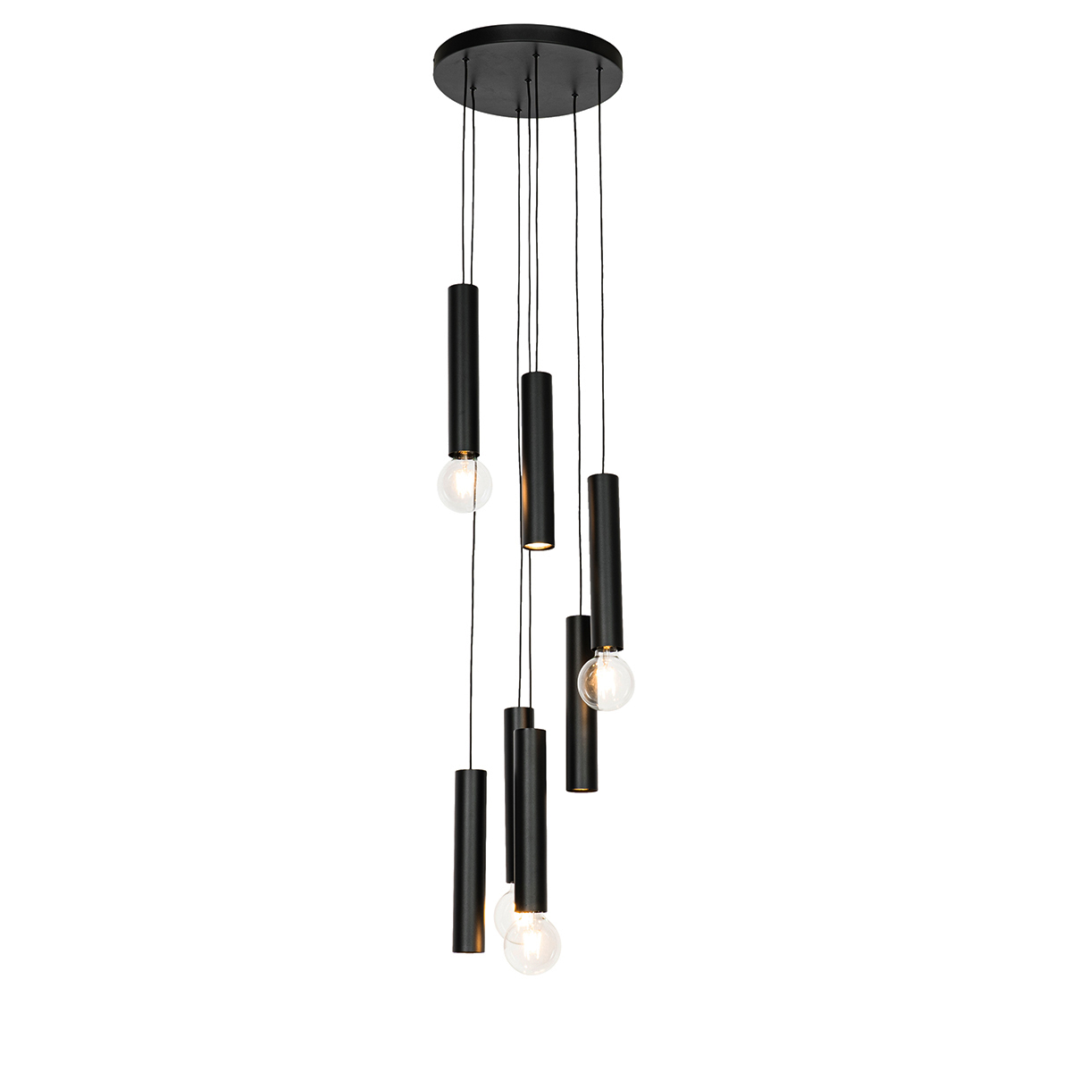 Lampe suspendue design noire ronde 7 lumières