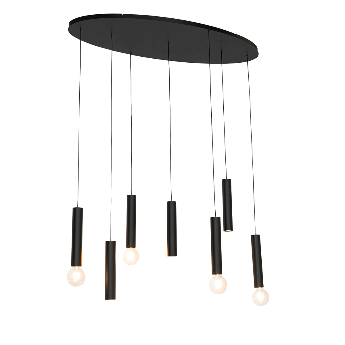 Lampe suspendue design noire ovale 7 lumières