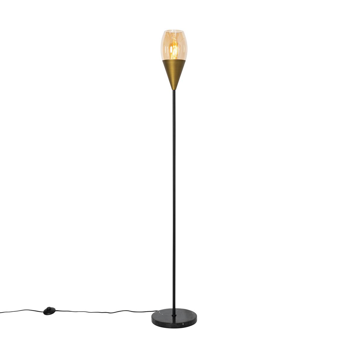 Lampadaire doré moderne avec verre ambré