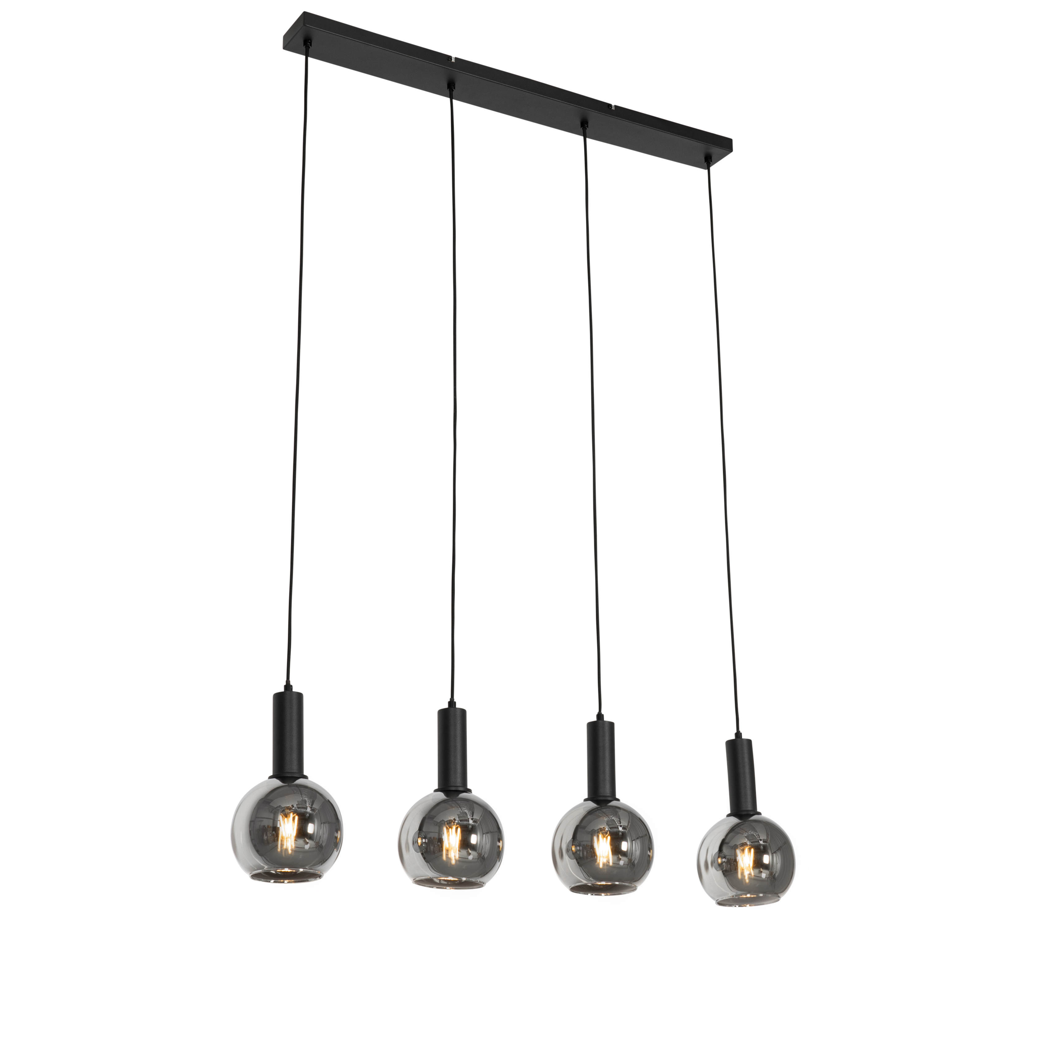 Lampe suspendue Art Déco noire verre fumé 4 lumières