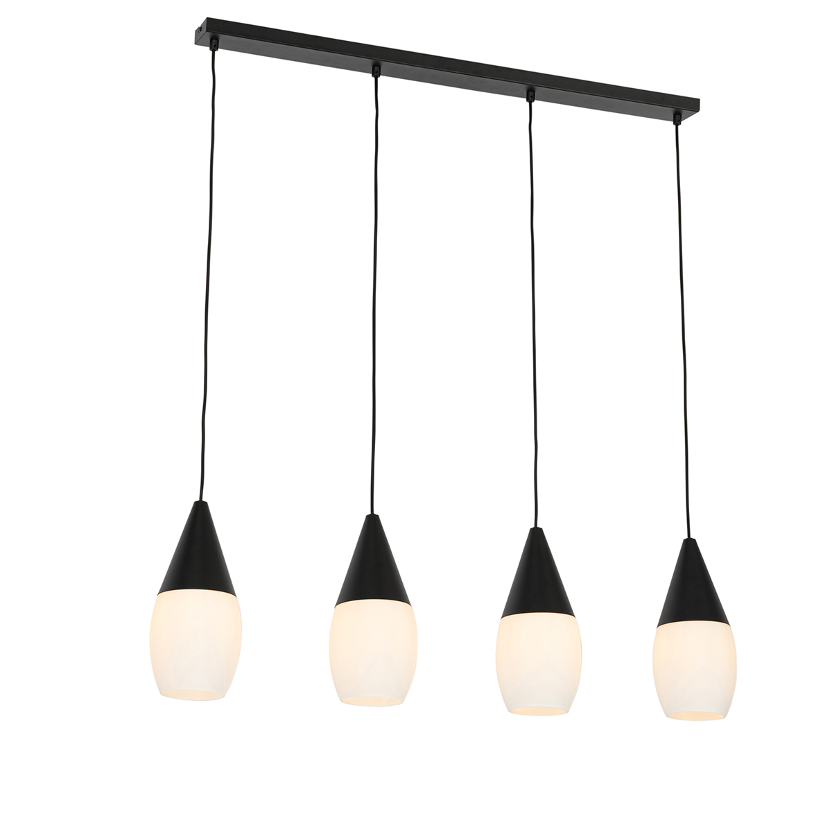 Lampe suspendue noire moderne avec 4 lumières verre opale