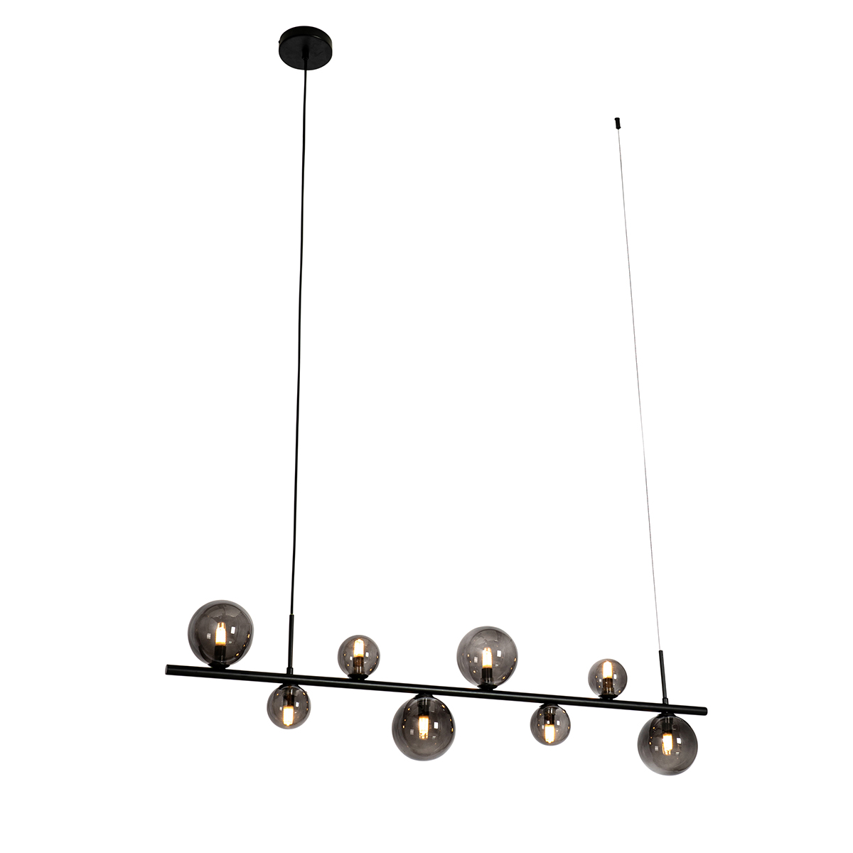 Lampe suspendue noire verre fumé allongée 8 lumières