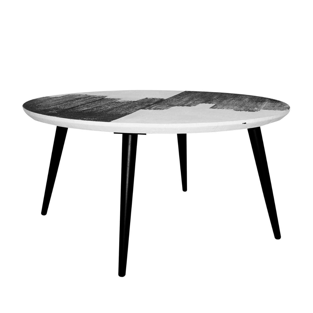 Table basse avec plateau à peinture abstraite argent – L80 cm