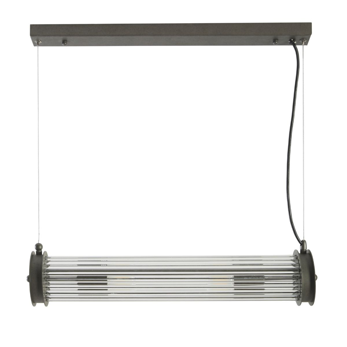 Lustre tube simple en verre et métal galvanisé couleur gris – H120 cm
