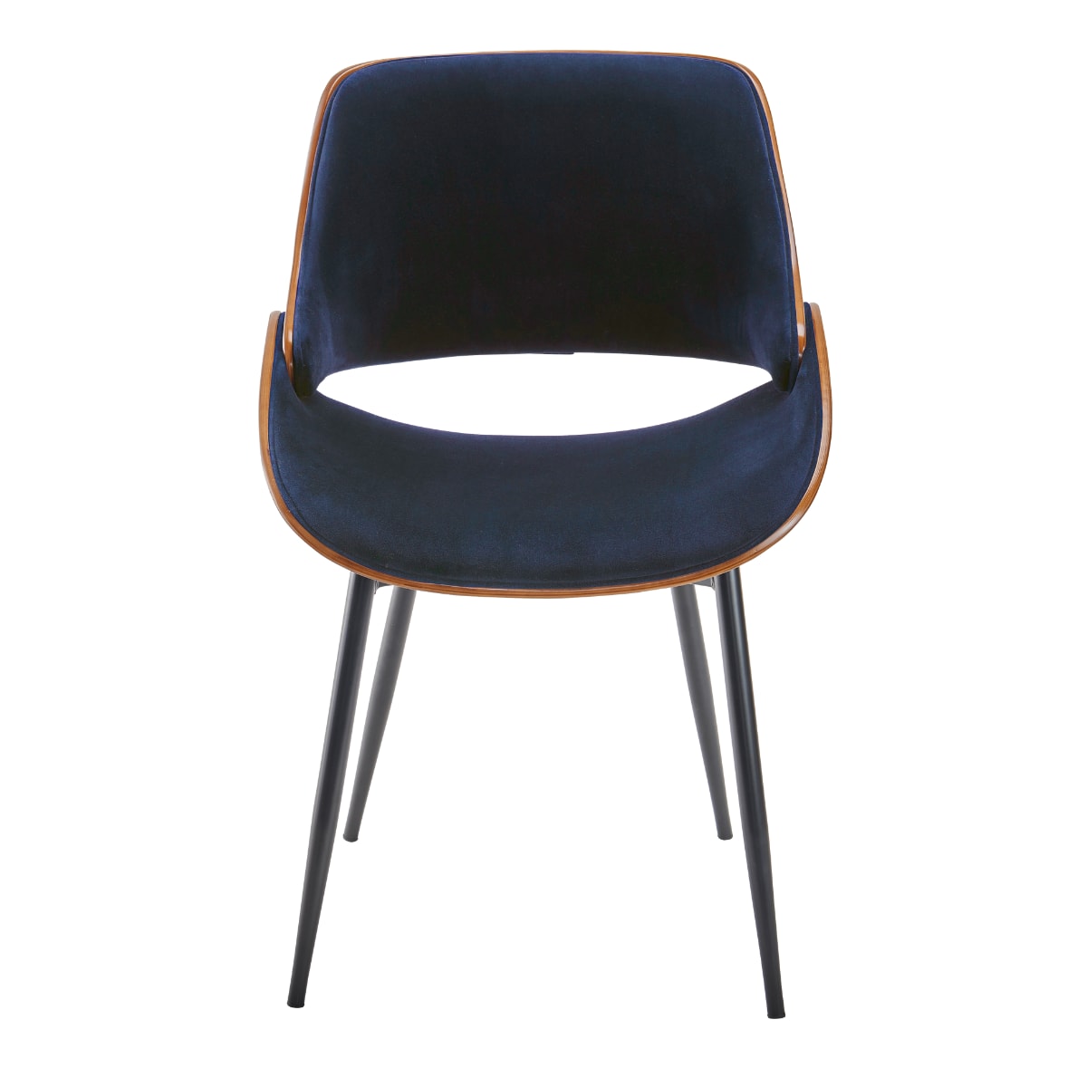 Chaise en velours bleu piètement en métal – H78 cm