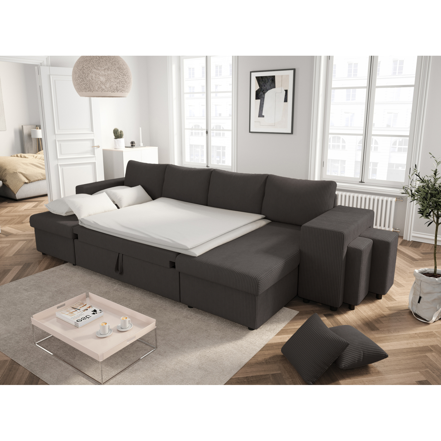 oslo - Canapé convertible velours côtelé Gris - Vue supplémentaire 2