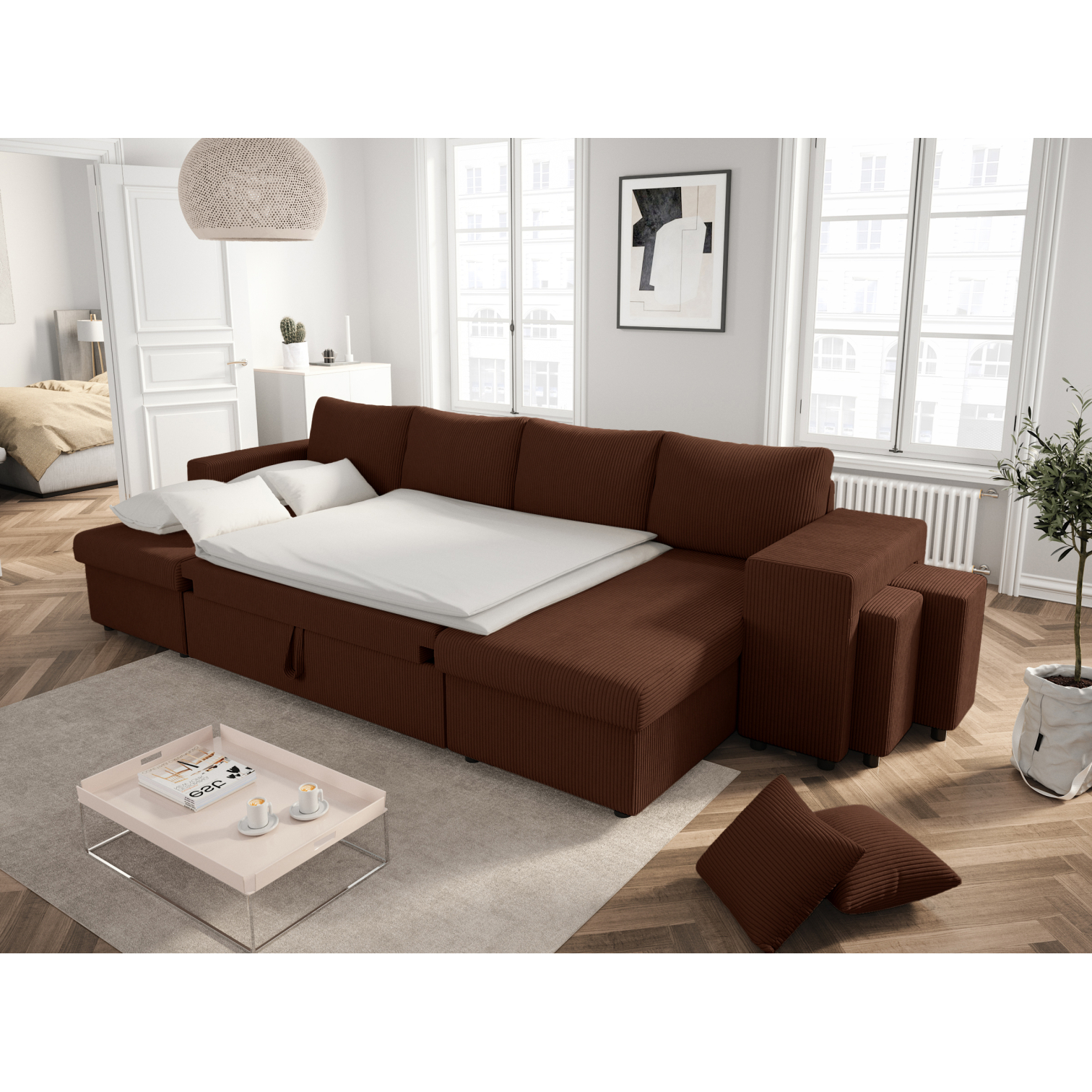 oslo - Canapé convertible velours côtelé Marron - Vue supplémentaire 2