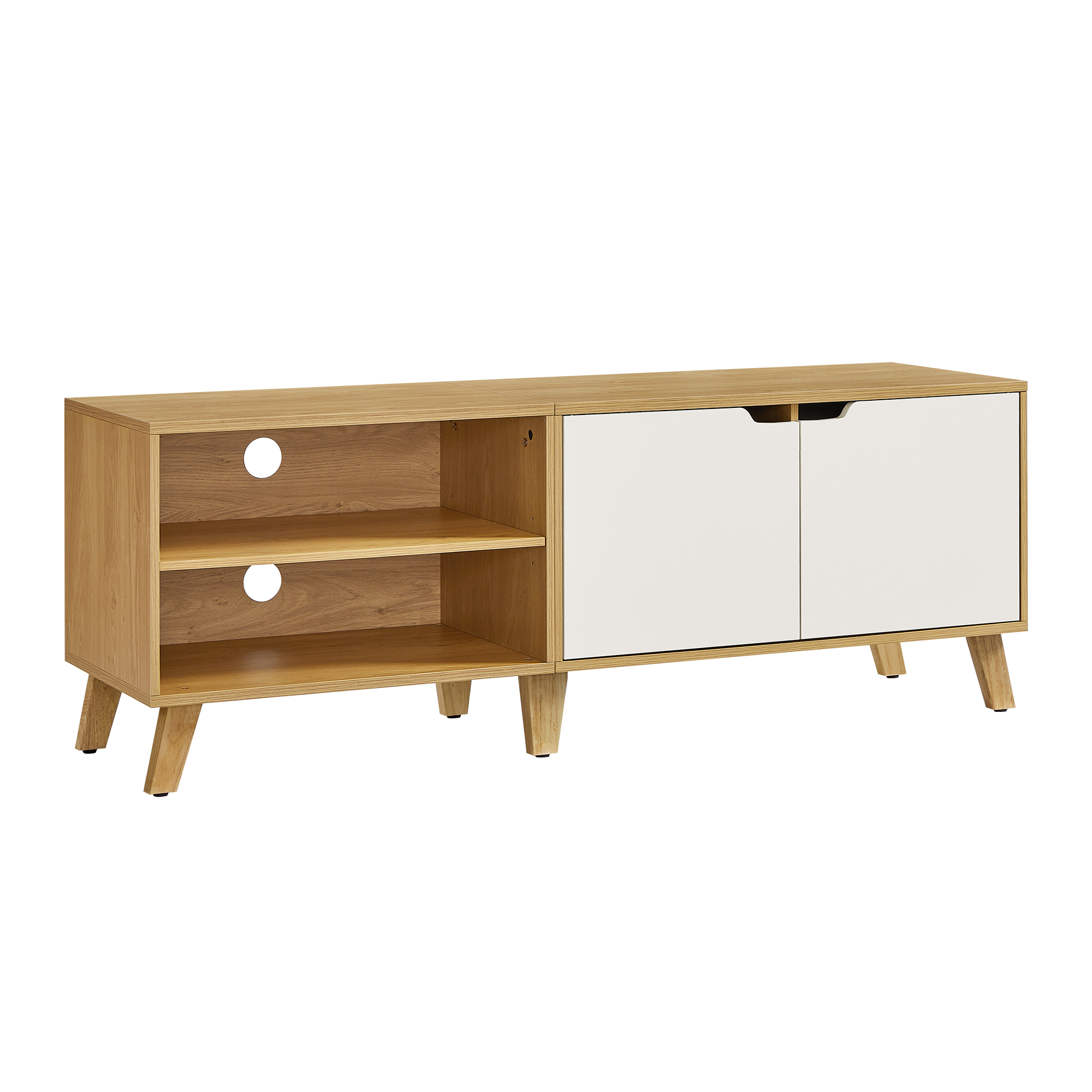 Meuble tv 2 portes longueur 140 cm chêne naturel et blanc crème