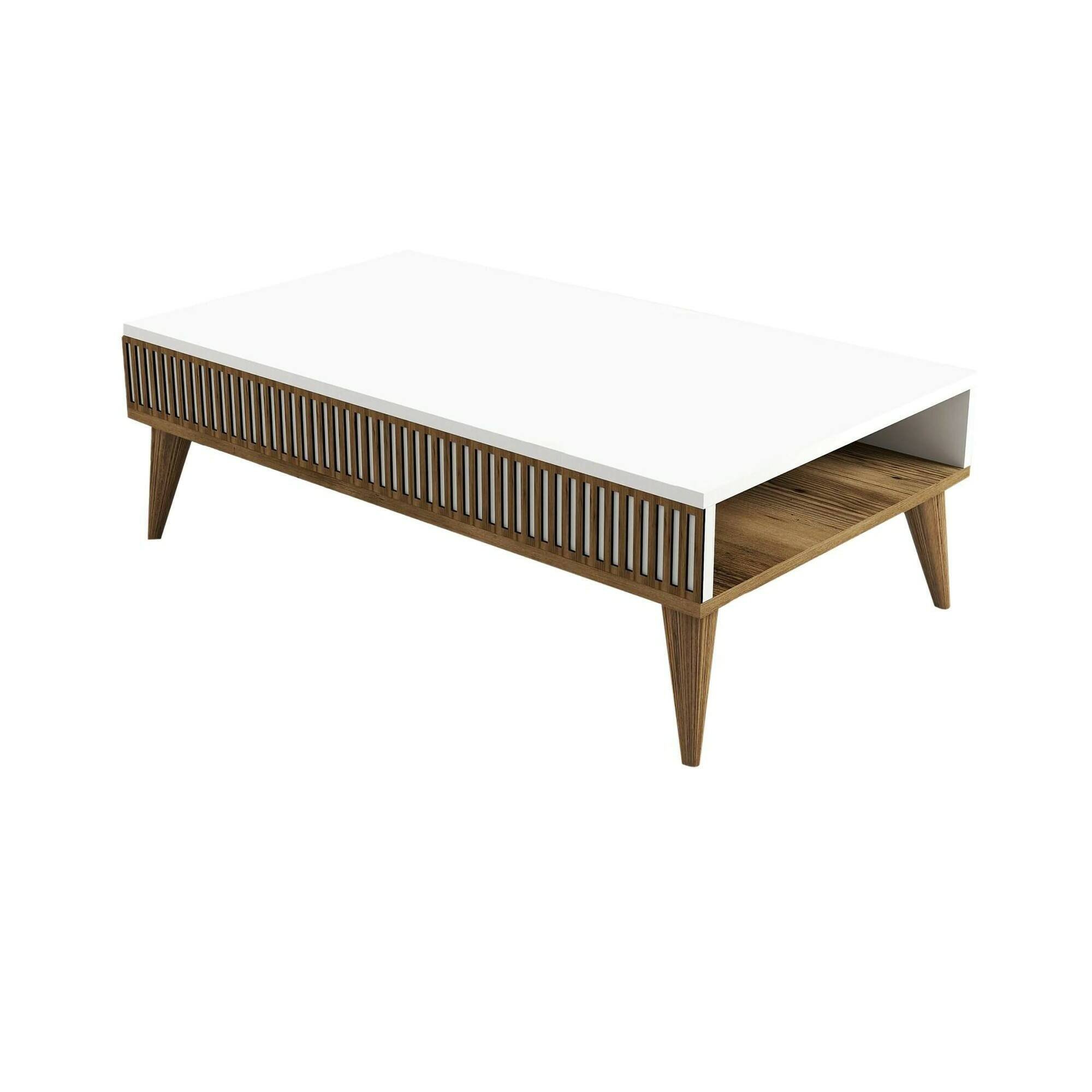 Table basse effet bois beige, blanc 105×60 cm