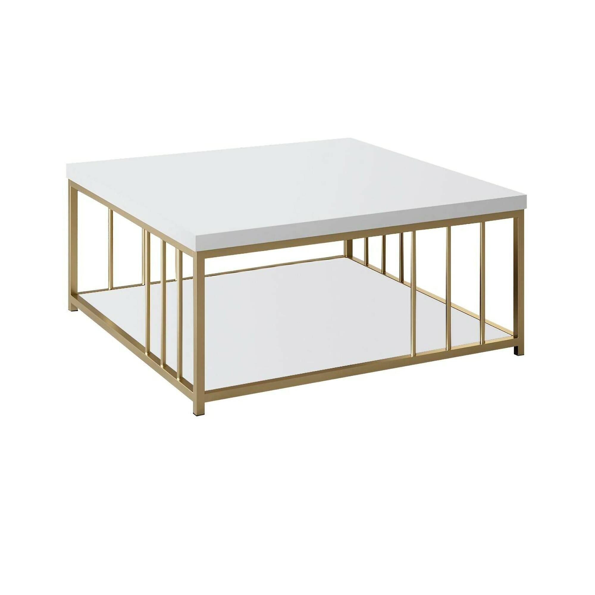 Table basse effet bois or blanc 90×39 cm