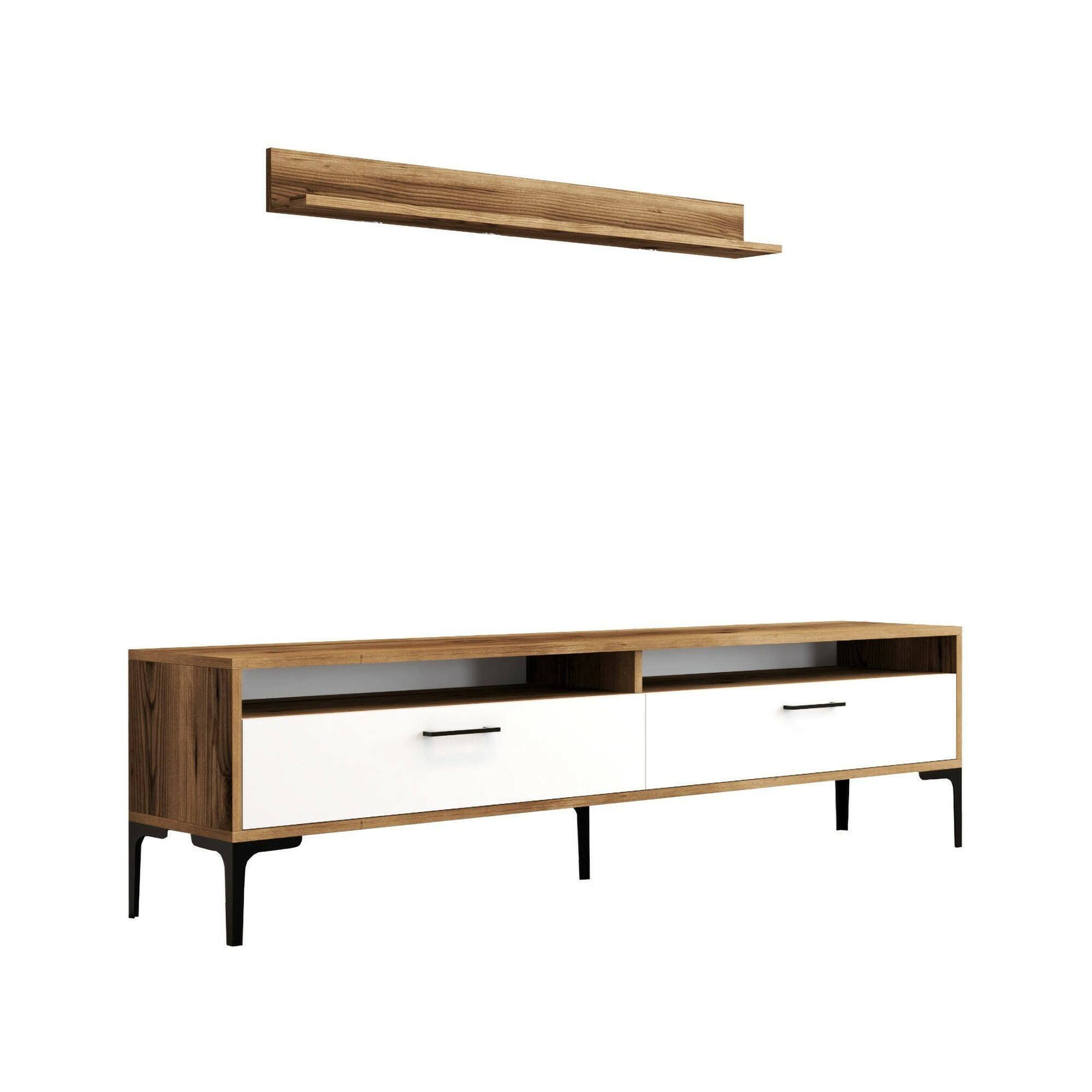 Meuble Mural effet bois beige, blanc 180×35  cm