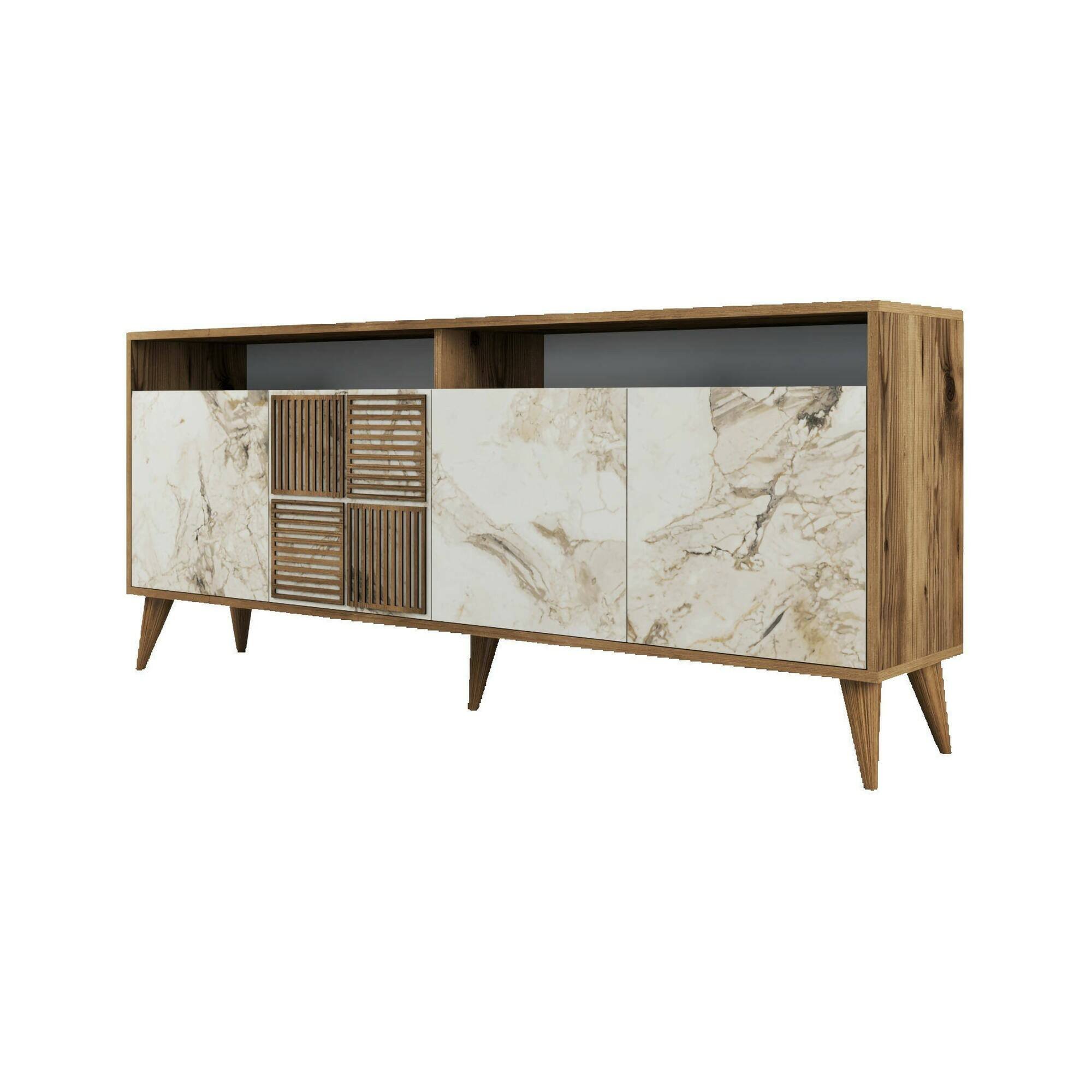Console effet bois beige, marbre blanc 180×35  cm
