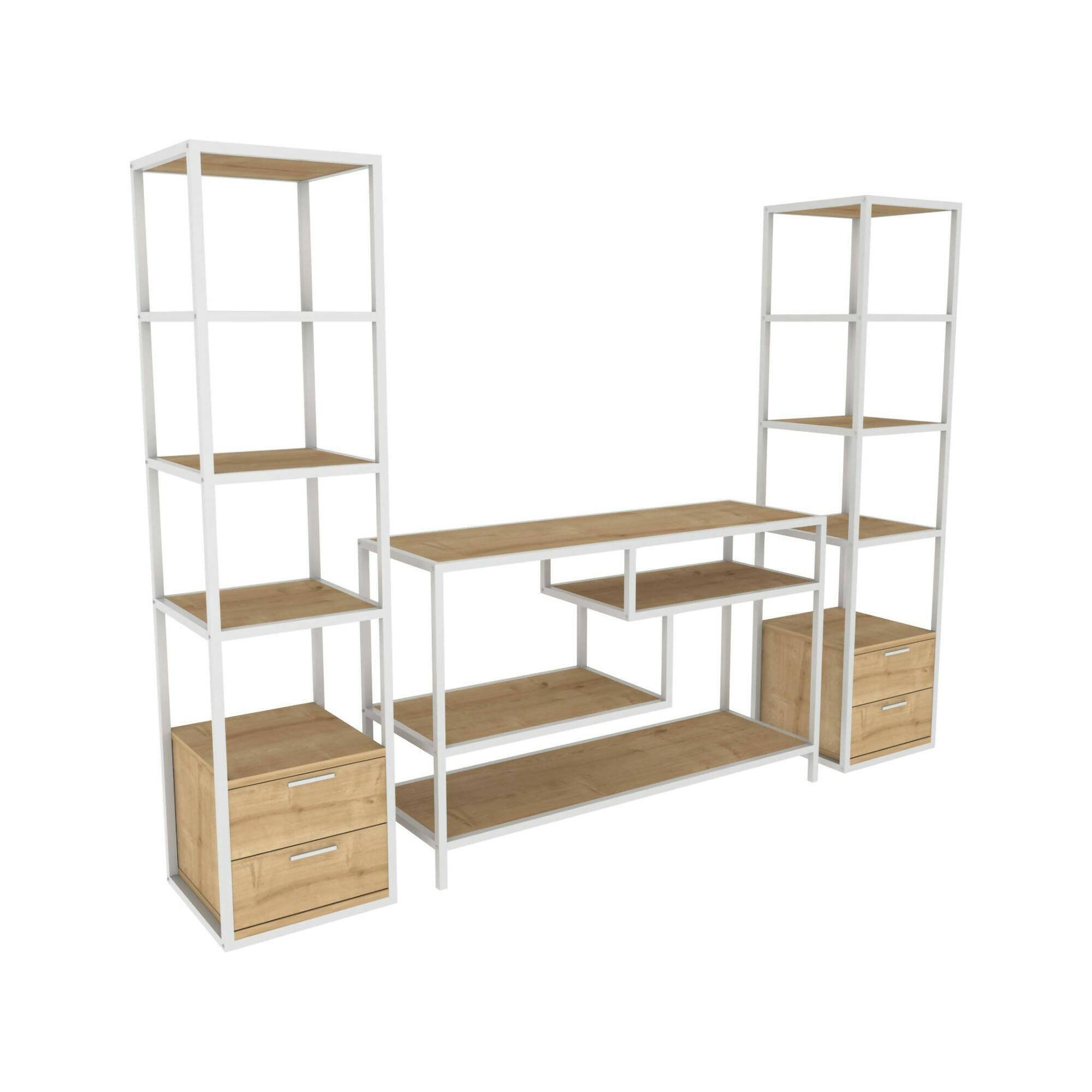 Meuble Mural effet bois beige blanc 198×39 cm