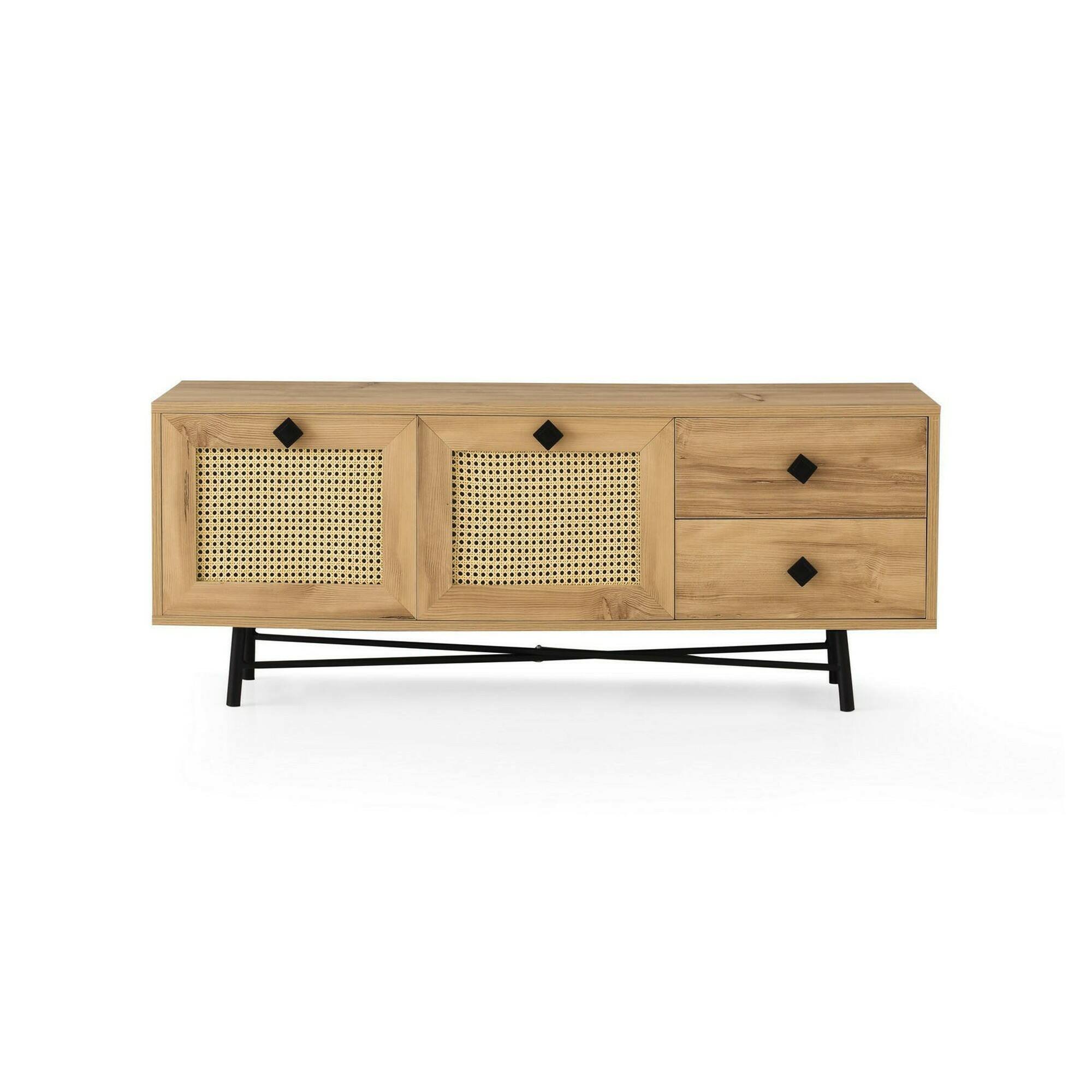 Meuble TV effet bois beige, noir 140×40  cm