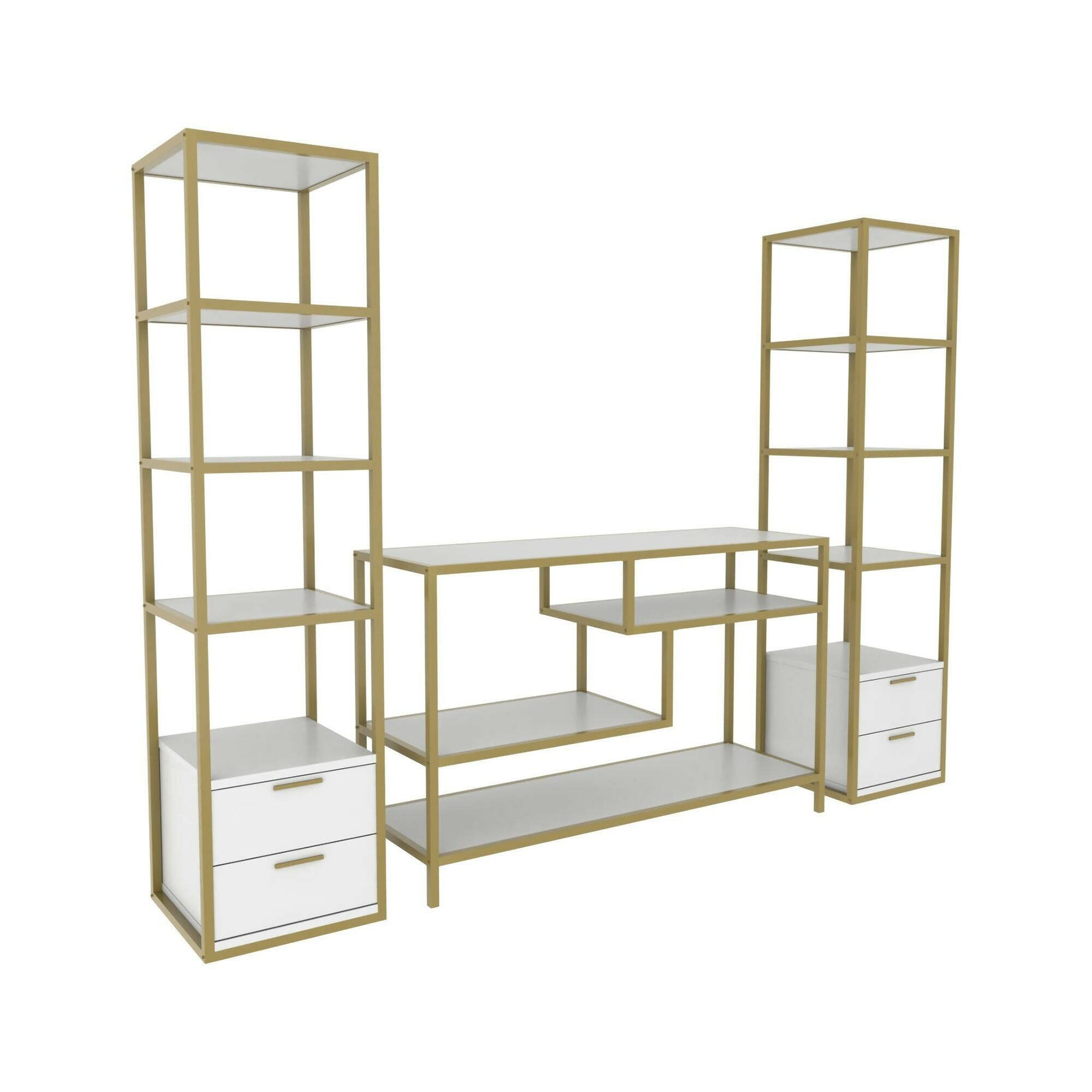 Meuble Mural effet bois or blanc 198×39  cm