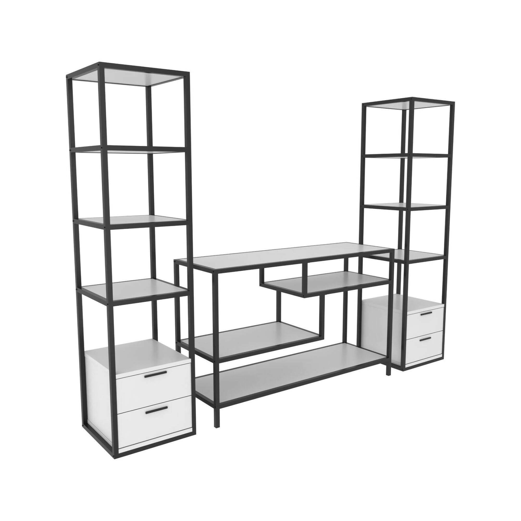 Meuble Mural effet bois blanc noir 198×39 cm