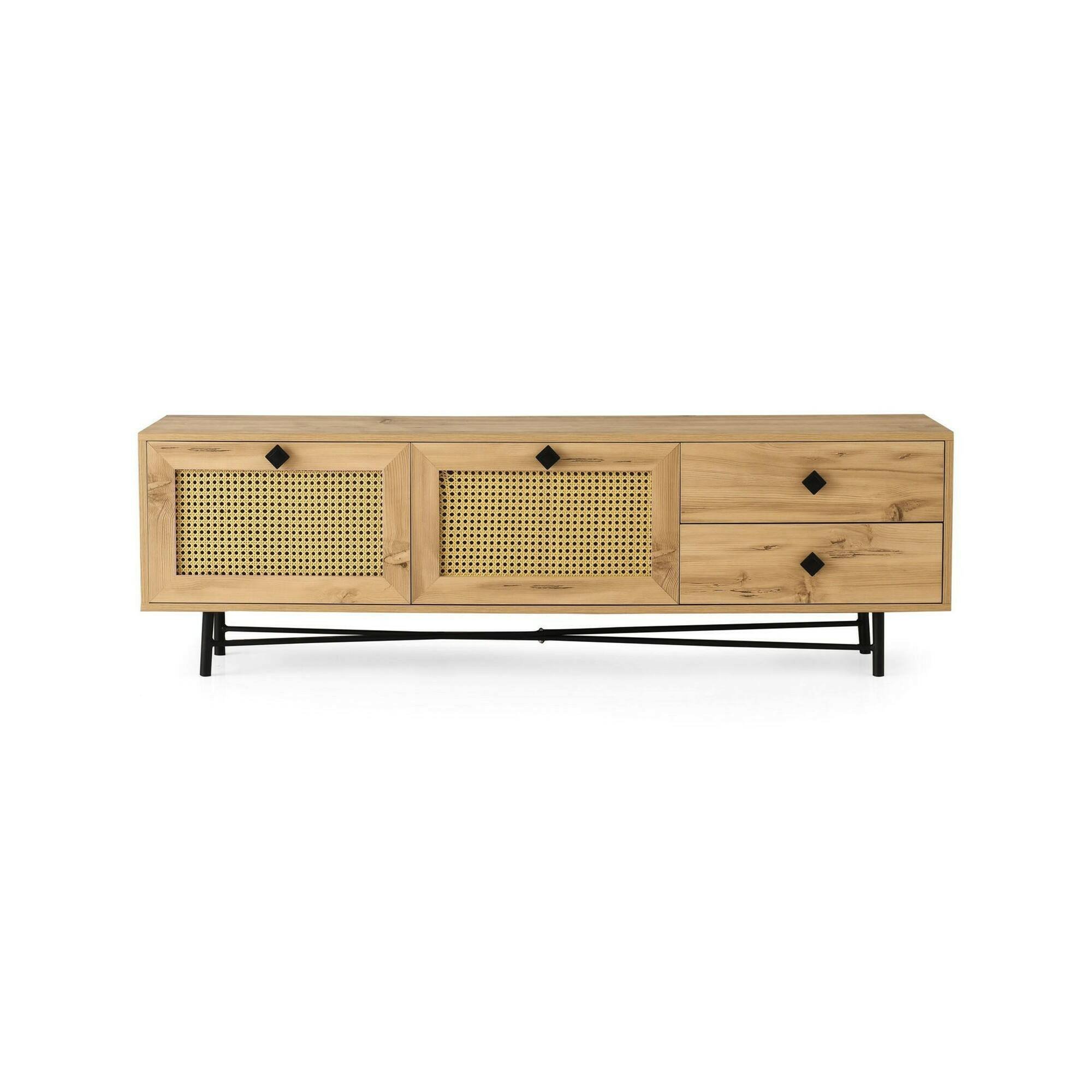Meuble TV effet bois beige, noir 180×40  cm