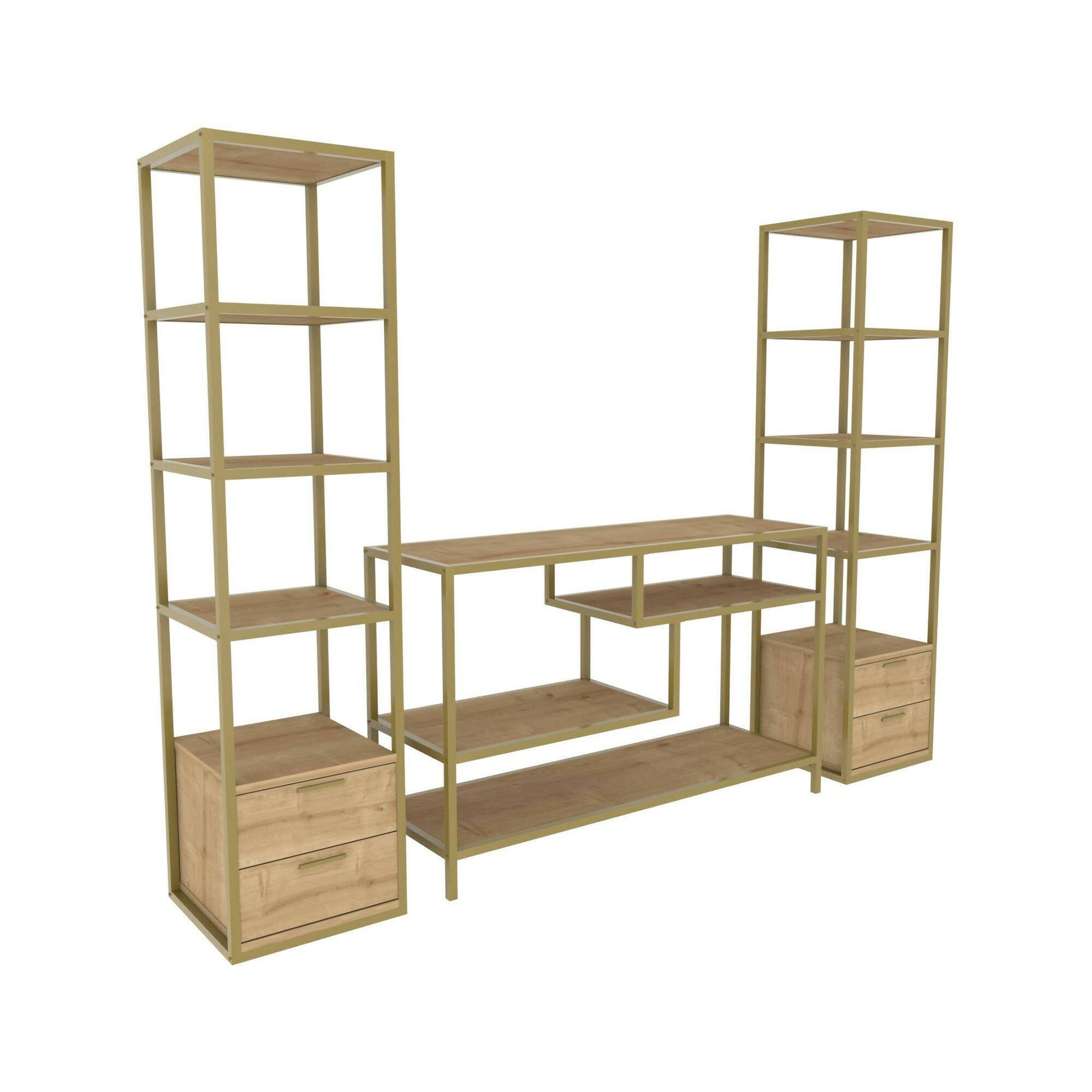 Meuble Mural effet bois or, beige 198×39  cm