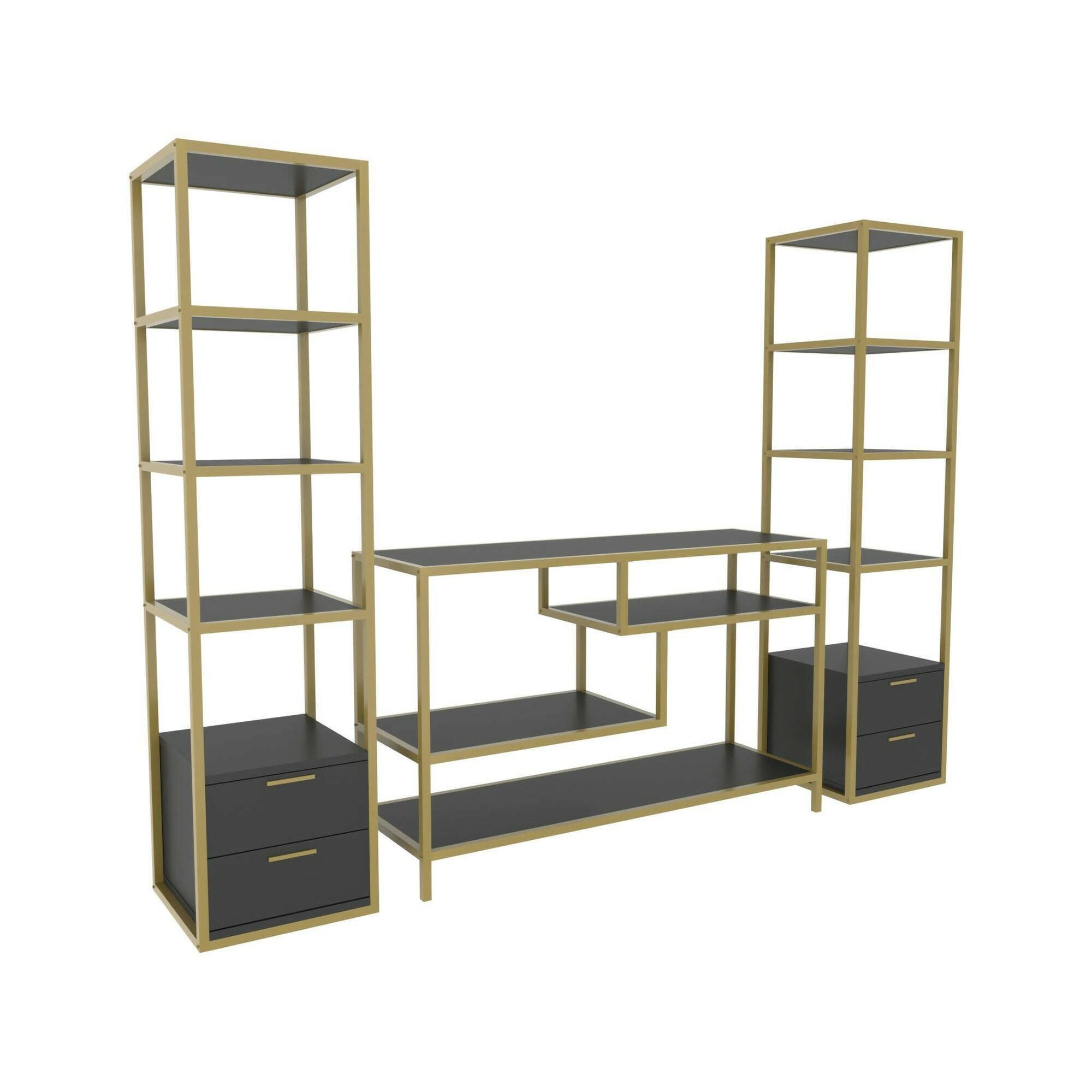 Meuble Mural effet bois or, anthracite 198×39  cm