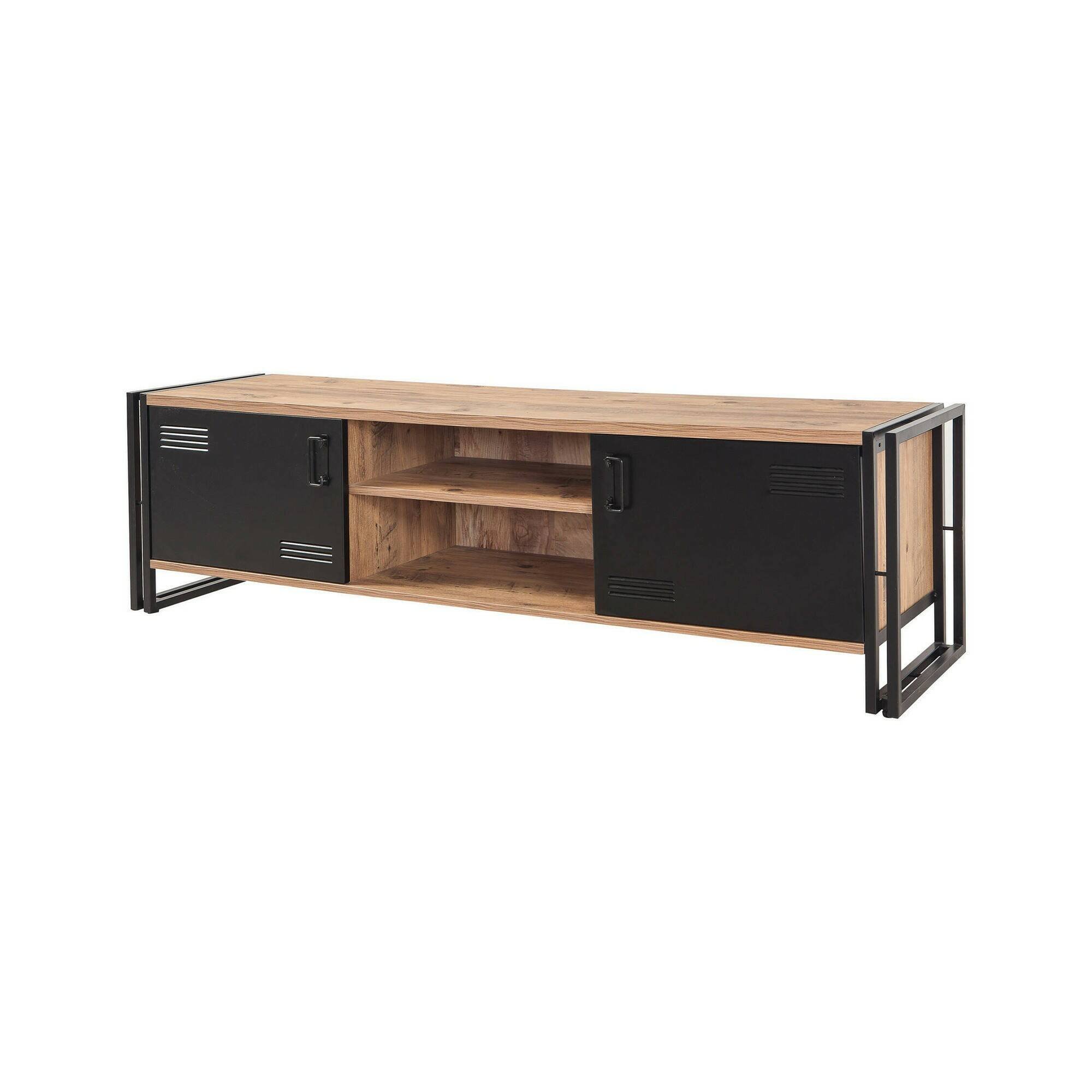 Meuble TV effet bois beige, noir 180×45  cm